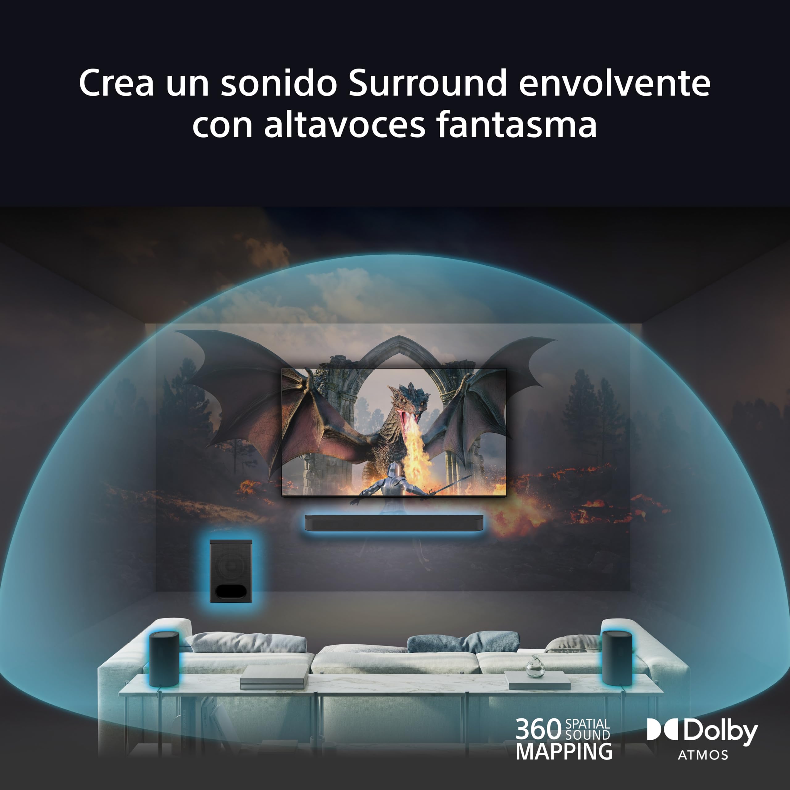 Sony BRAVIA Theatre SA-RS8 Altavoces Traseros inalámbricos, Sonido Surround,Spacial Mapping 360, Compatible con IMAX Enhanced,Funciona con Barras de Sonido y subwoofer, Fácil configuración y Control