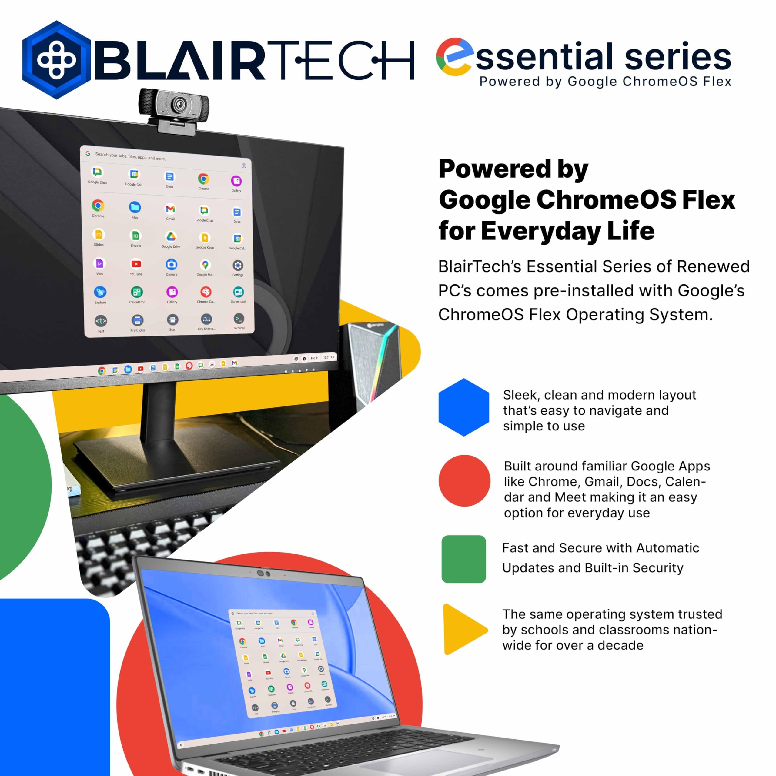 Blair Tech Desktop Computer PC – Essential Series – Intel Core i5, 8GB RAM, 256GB SSD, WiFi 6, Bluetooth, HDMI & DisplayPort – Powered by Google ChromeOS Flex (Renewed) - 4