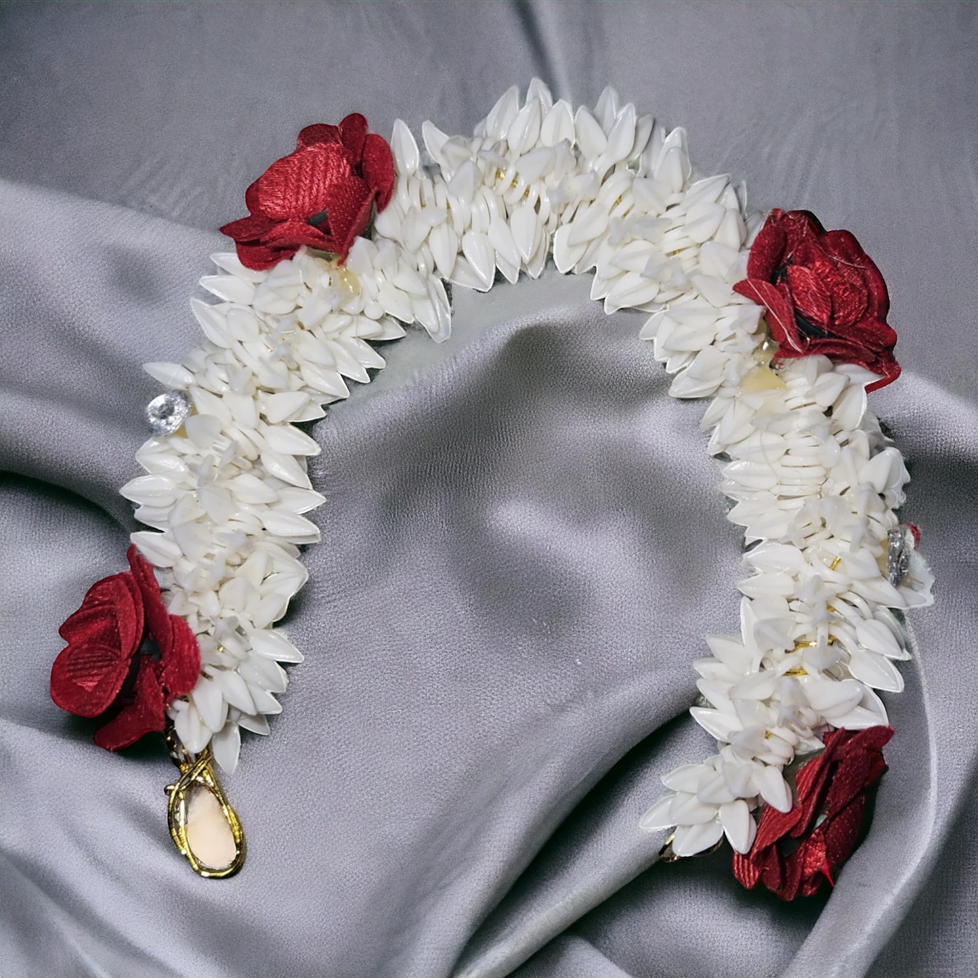 Traditional Indian Hair Accessories Gajra, Artificial Flower Jewelry, Handmade Women Party Wear Bridal, Mehndi Hair Bun, Red White Pack of 1 by S,S Store