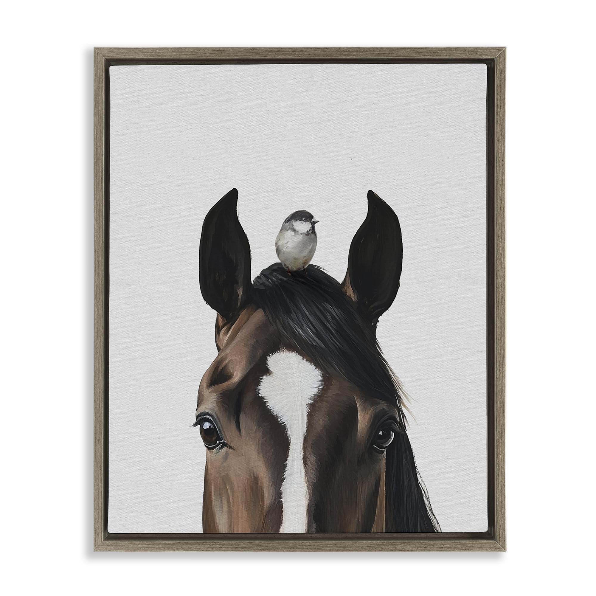 Stupell Industries 'Quiet Companion Horse & Bird', Floating Frame Canvas Art, Brown, 25 x 31 Inches, Easy to Hang and Sturdy, Made in USA, by Svetlana Aleynikova