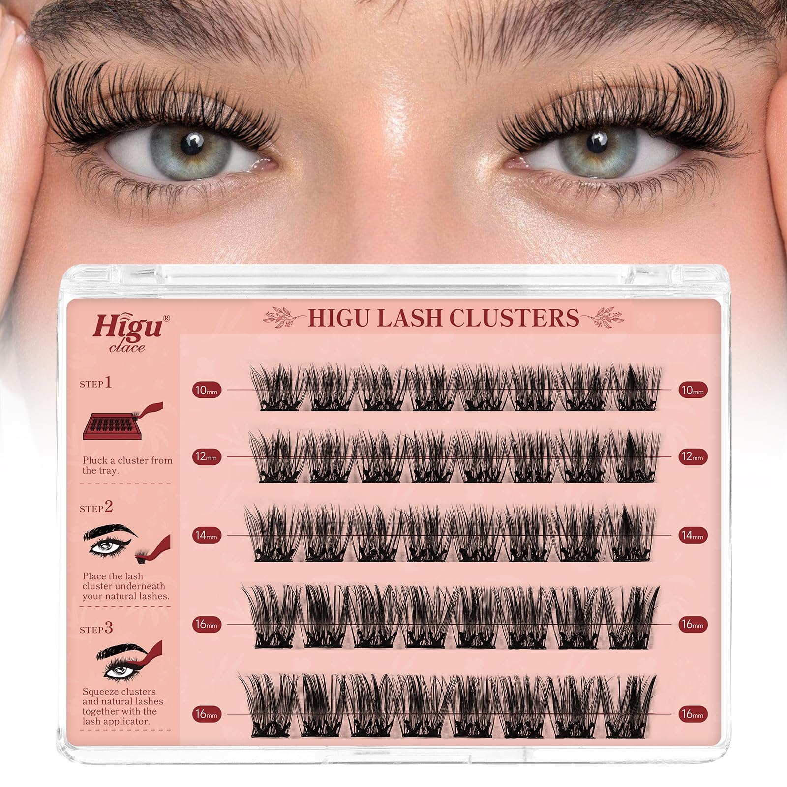 Higu clace Ciglia Autoadesive, Ciuffetti Ciglia Finte Mix 10-16 MM, D Curl Ciglia Finte Naturali, Ciglissime Press E Go Kit Senza Colla Adatto ai Principianti(Natural)