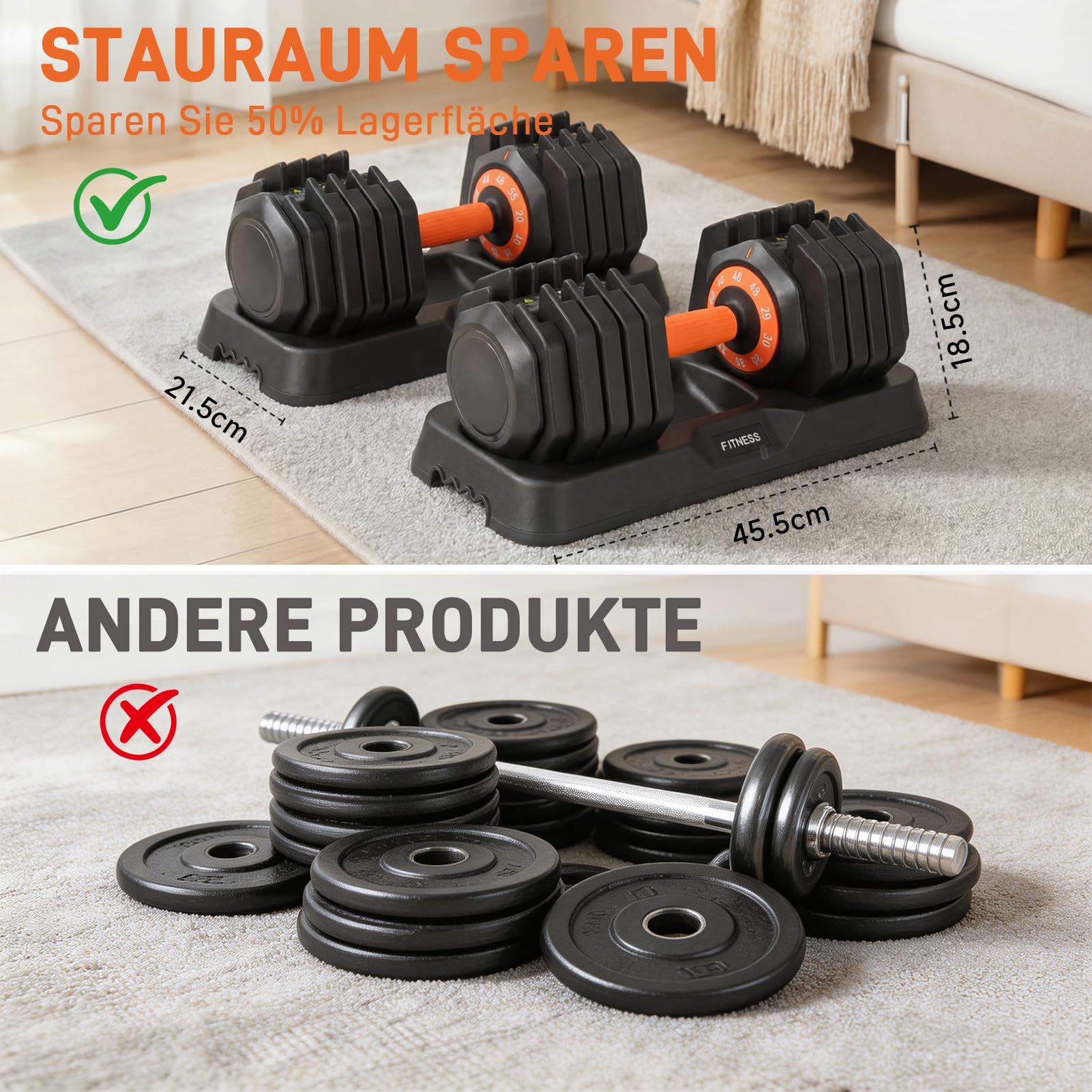 HAUSPROFI Verstellbare Hanteln 5 in 1(11kg)/10 in 1(25kg), 1S Schnellverstellung Einstellbare Platzsparende Hantel, Hanteln Verstellbar mit Rutschfestem Griff, Gut für Zuhause Büro Fitnessstudio