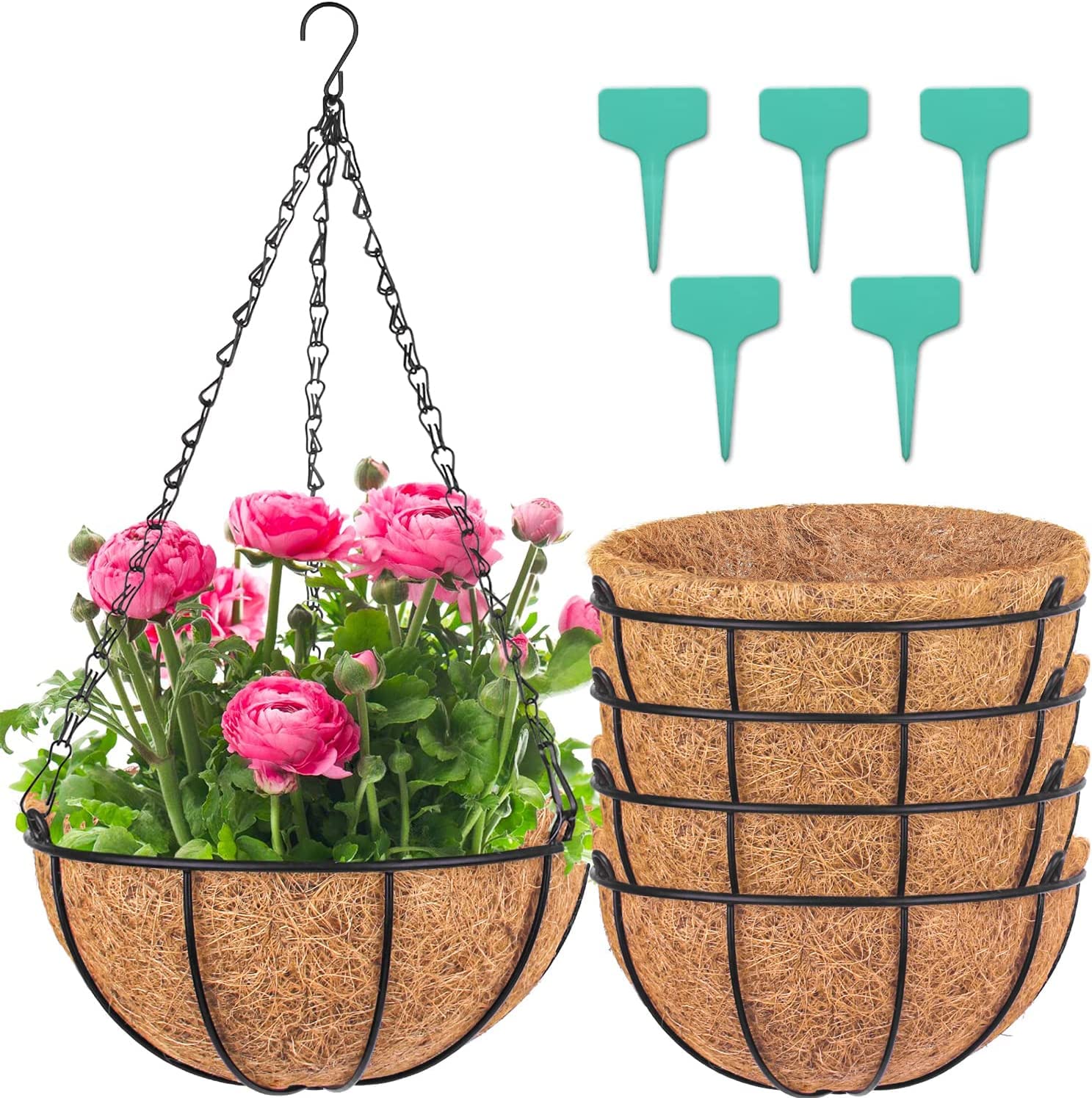 Tim Tim Agro 5PCS Metal Hanging Planters Basket with Coco Coir Liner 10 Inch Round Wire Plant Holder Porch Decor Flower Pot Hanger Garden Decor Watering Hanging Baskets (B0BXYD7D1L) Amazon Price History, Amazon Price Tracker