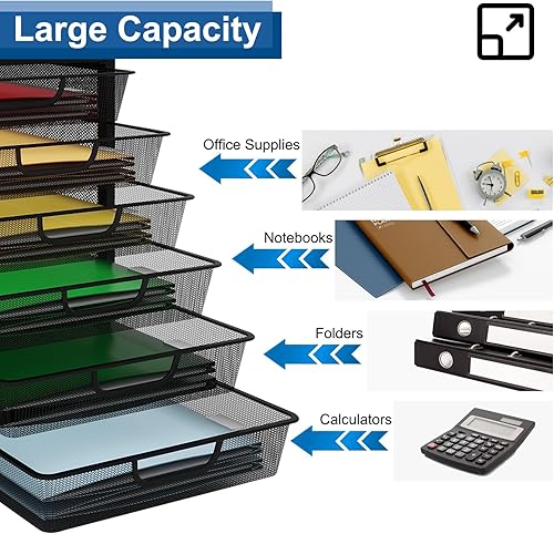 Miniatura 5 de Natwind Organizador de escritorio de malla con cajones deslizantes de 6 niveles, clasificador de papel, bandeja multifuncional de almacenamiento de