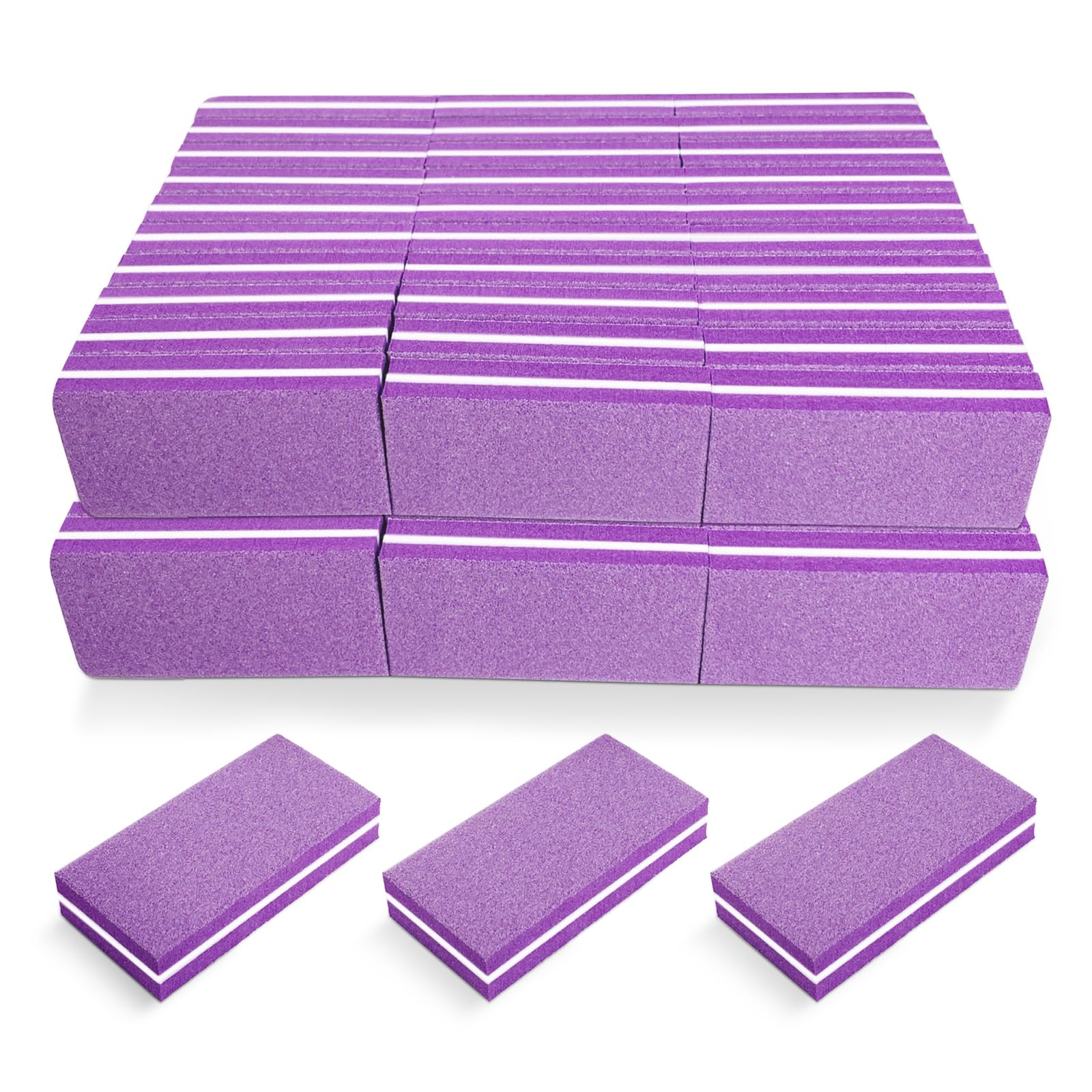 Nail Buffers (60 Pack), Buffer Block Nail File for Acrylic Nails and Natural Nails, 100/180 Grit Small Nail Buffer Block Bulk Buffing Blocks for Nail Buff Professional Manicure File Blocks Set Purple