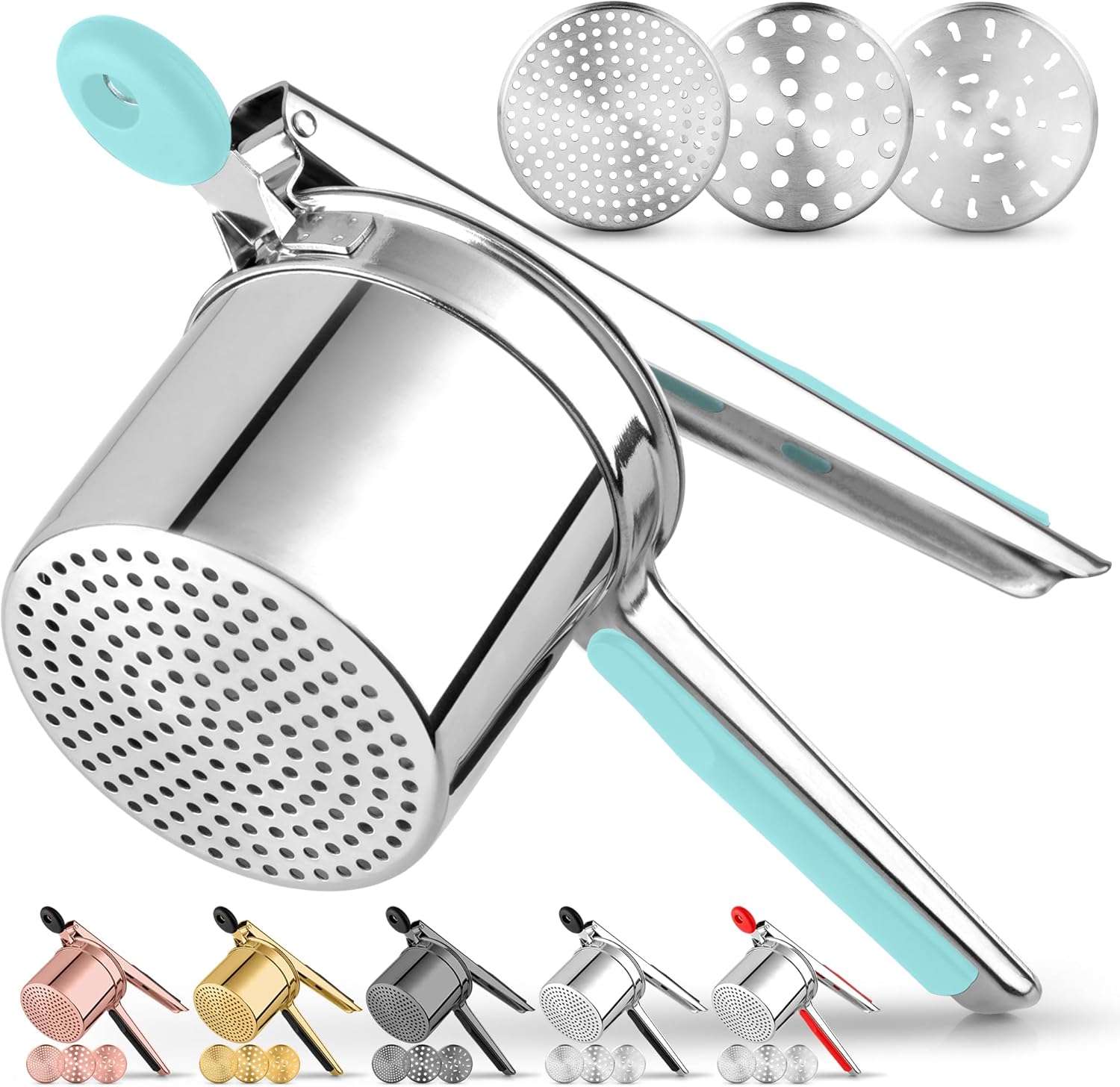 Zulay Kitchen Premium Large 15oz Potato Ricer, Heavy Duty Professional Stainless Steel Potato Masher and Ricer Kitchen Tool, Press and Mash Kitchen Gadget – Turquoise