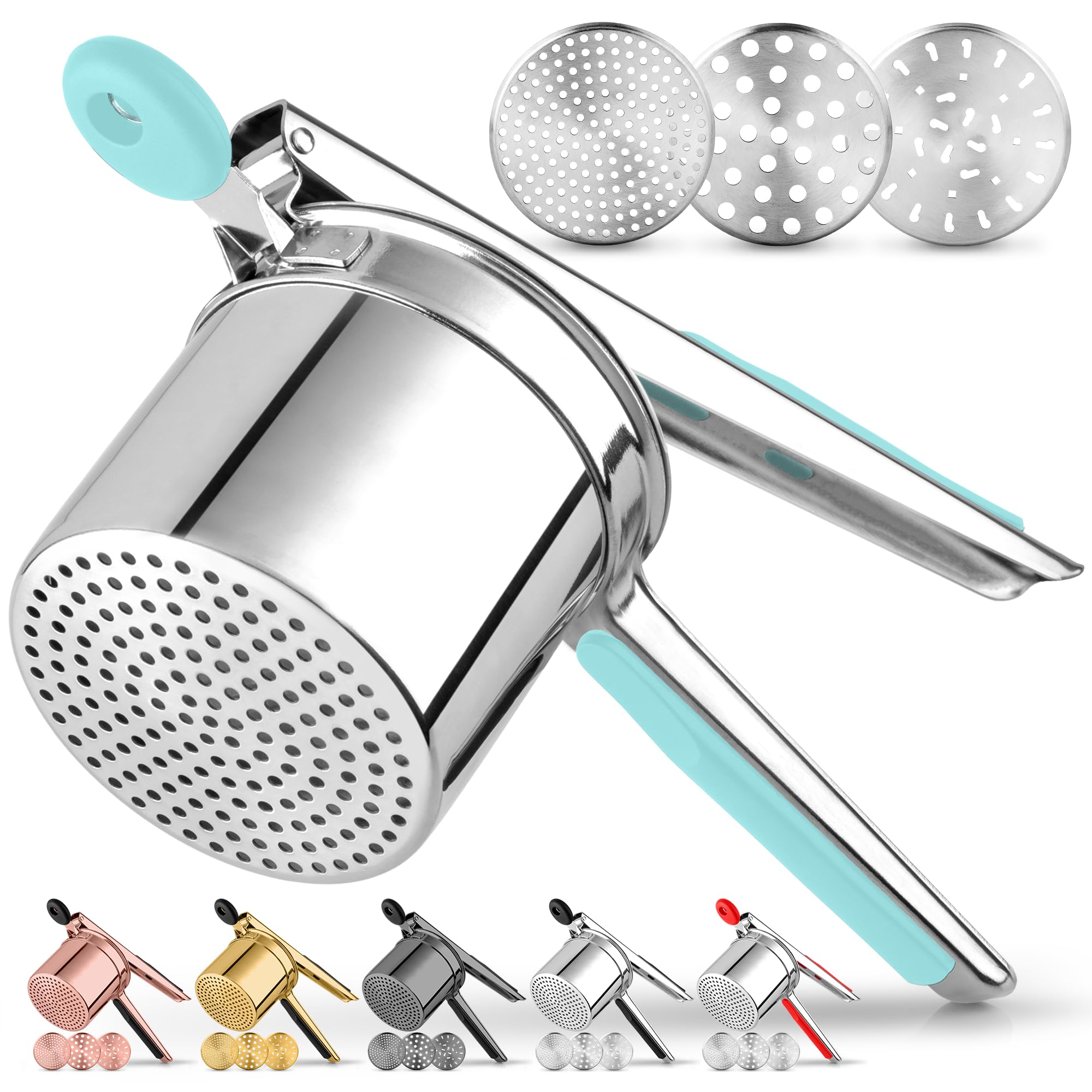 Zulay Kitchen Premium Large 15oz Potato Ricer, Heavy Duty Professional Stainless Steel Potato Masher and Ricer Kitchen Tool, Press and Mash Kitchen Gadget - Turquoise
