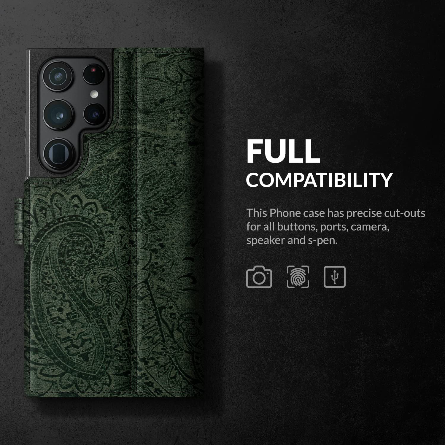 SURAZO Premium Skórzane Etui Na Telefon Kompatybilne Samsung Galaxy S23 Ultra (6,8) Zamykanie na Magnes Case Skóra Naturalna Obudowa Ochronna RFID Stojak TV Odporność na wstrząsy Portfel na karty