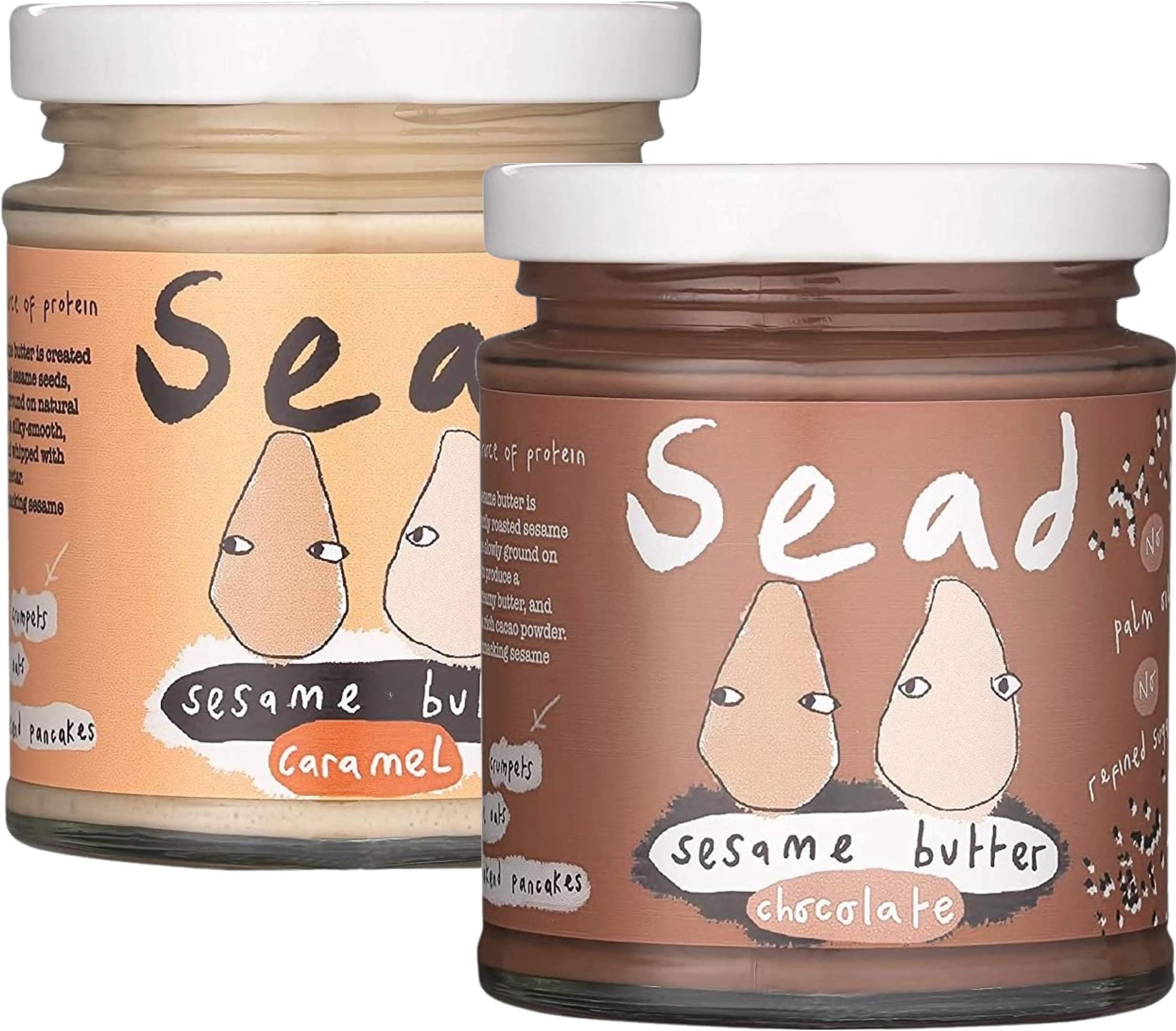 Sead Chocolate & Caramel Sesame Butter (Tahini) Bundle 170g - Pack of 2 - Palm Oil Free Sesame Seed Spread Paste - Refined Sugar Free - Plant-Based - Vegan Friendly - Gluten Free - Dairy Free