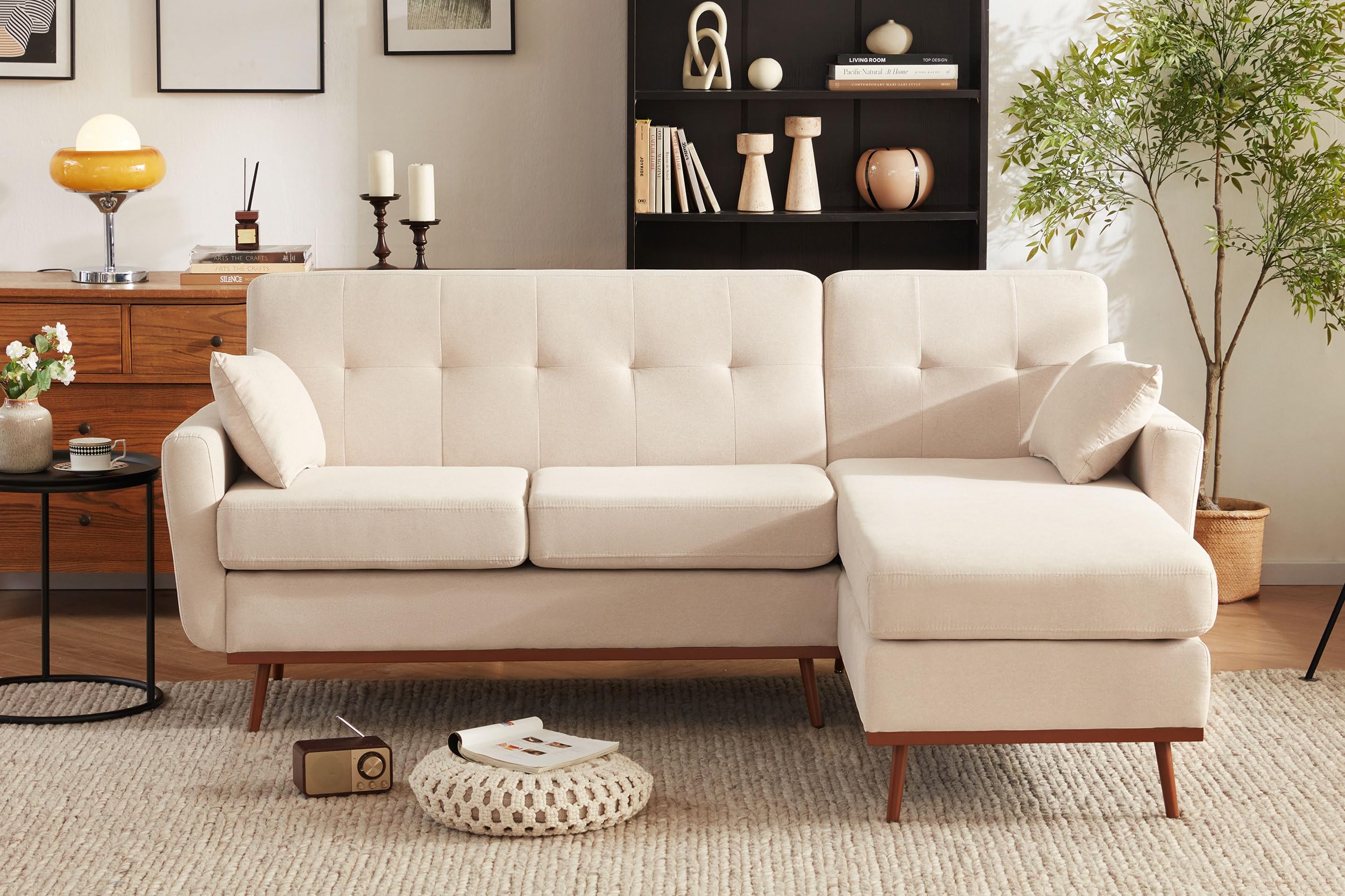 80" L Shape Couch with Extended Convertible Chaise, Comfy Sectional Couches for Living Room, 3 Seater Couch L Shaped Sofa for Small Spaces(Linen-Beige)