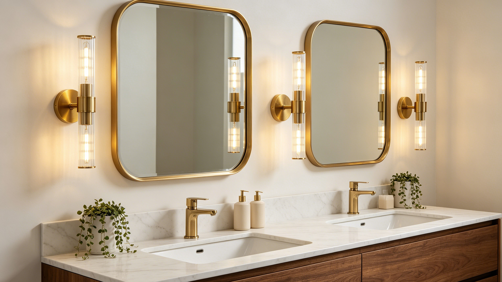 Image of Gold Bathroom Light Fixtures 2 Pack, Hardwired Vanity Lights for Mirror with Threaded Glass Shade, 20 Inch Up and Down Wall Sconces for Bathroom Bedroom Living Room, Bulb Not Included