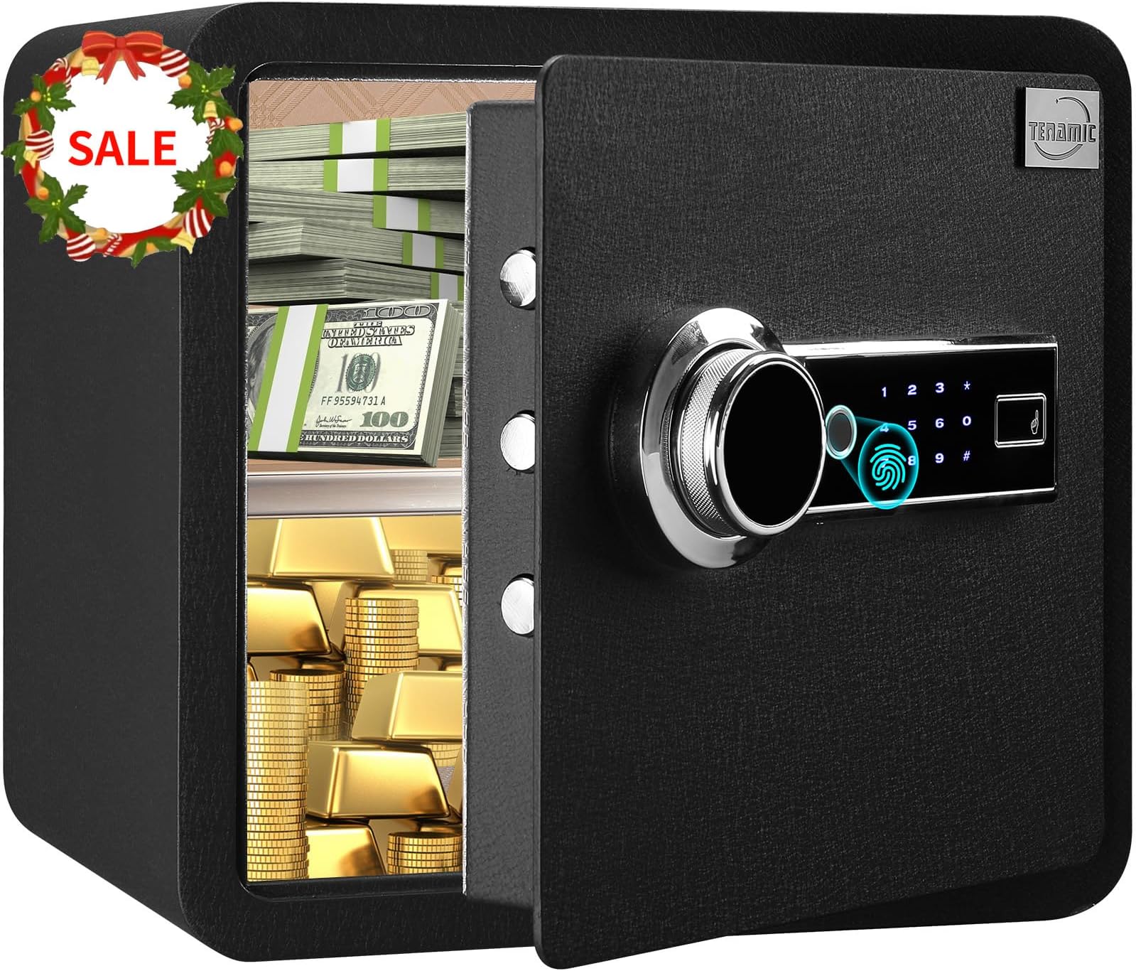 Biometric Fingerprint Safe Box 1.41 Cuft Security Box with Induction Light and Leather, Solid Alloy Steel Home Cabinet Safe, Black