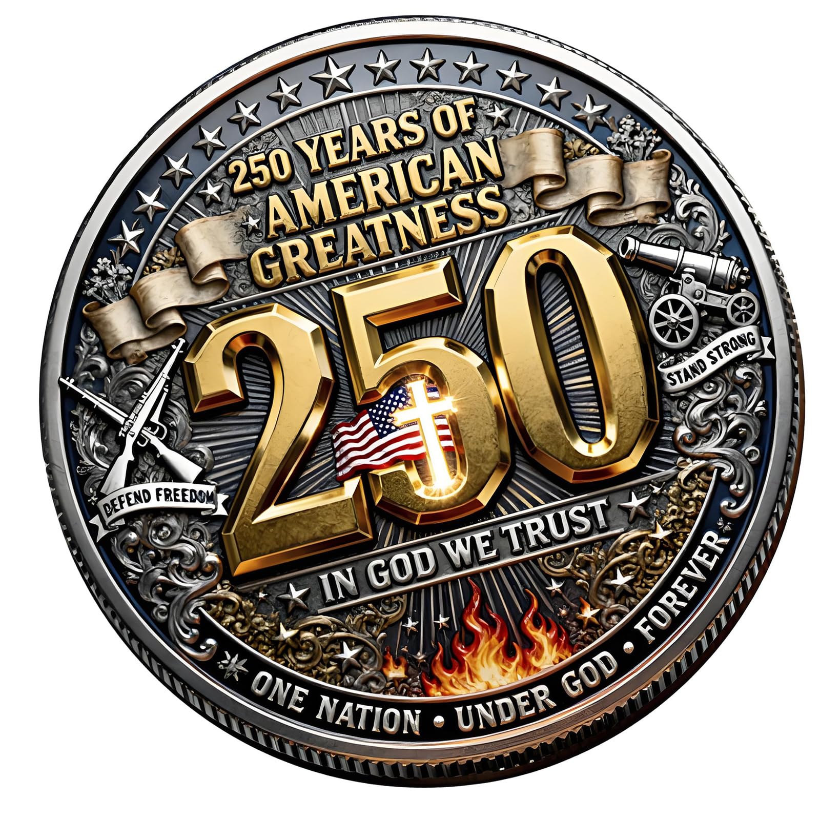 Oxxggkao 250th Anniversary US Challenge Coin Double-Sided 250 Year Americans Anniversary Commemoratives Collectors Patriotic