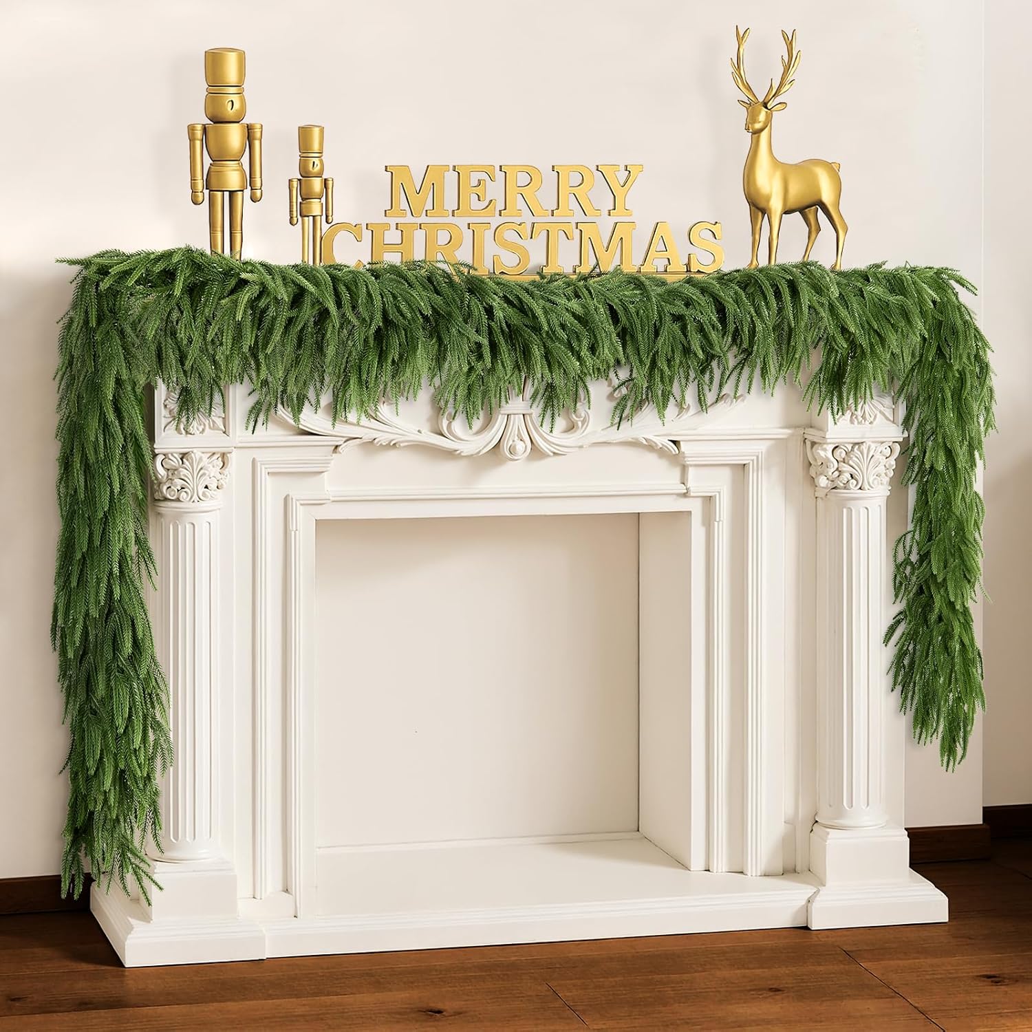 Neitra 2Pcs 6FT Artificial Norfolk Pine Garland with 120 Branches, Real Touch Christmas Garland for Table, Mantle, Stair, Wall, Indoor, Outdoor Christmas Decorations