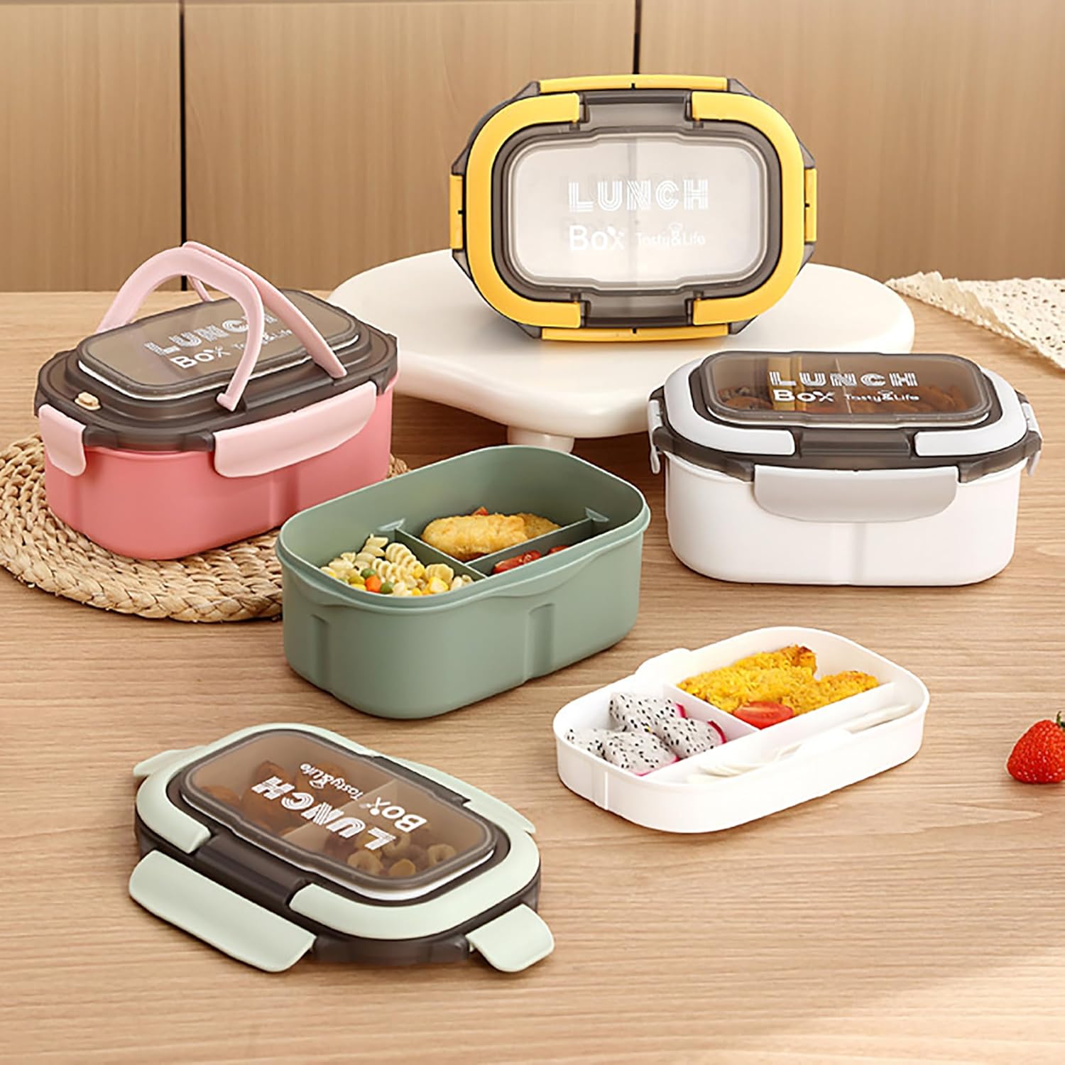 1400ML/47OZ Adult Bento Box, Leak-proof 3 Layers with Handle Portable Lunch Container, Lunch Box for Men and Women, BPA-Free, Microwave/Dishwasher/Freezer Safe, Reusable Snack Containers (Green) - Image 8