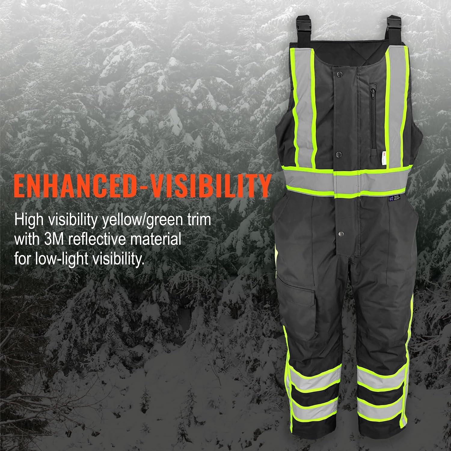 Global Glove Insulated Winter Bibs with Water-Resistant Finish, High-Visibility Reflective Material
