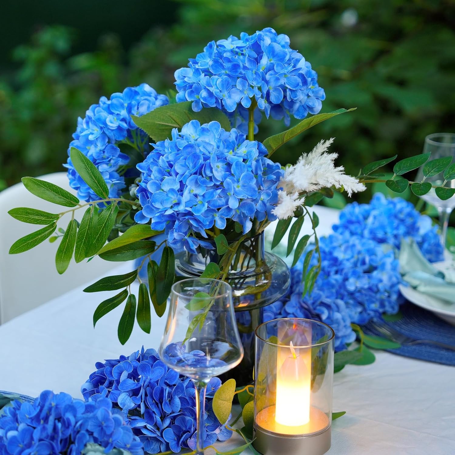 5 Pcs 18.5 inch Faux Silk Blue Hydrangea Artificial Flowers, Fake Flowers with Stems, for Wedding Bouquets Home Decor Table Centerpieces Outdoor Office Family Party Decoration - Image 6
