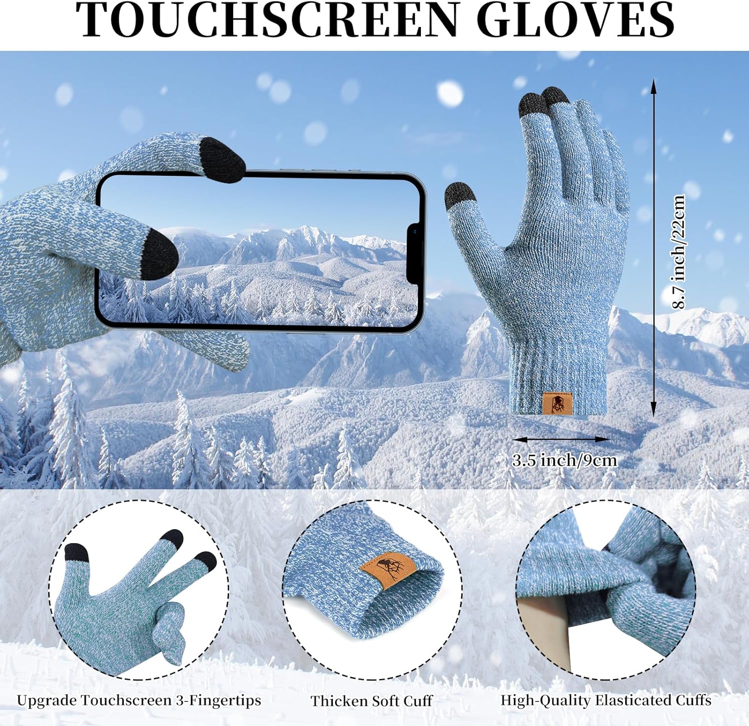 Winter Warm Beanie Hat Touchscreen Gloves Long Scarf Set for Women with Headband, Knit Cap Scarves with Tassel for Women - Image 4