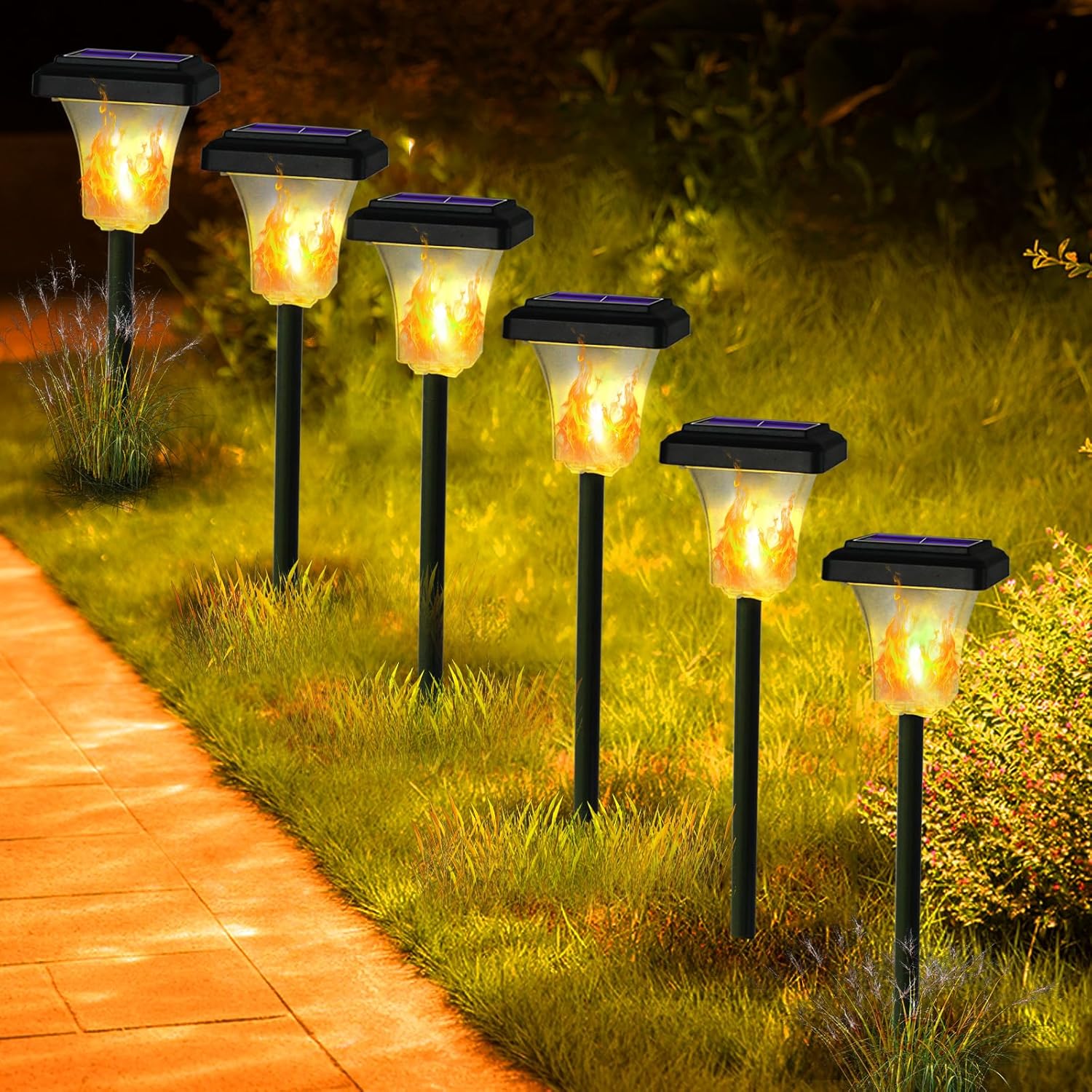 Swingers Solar Lights Outdoor,with Upgraded 2nd-gen Flame tech,LED Solar Torch Lights with Flickering Flame,Waterproof Outdoor Garden Light for Christmas, Garden, Landscape, Path, Yard, Patio (6)
