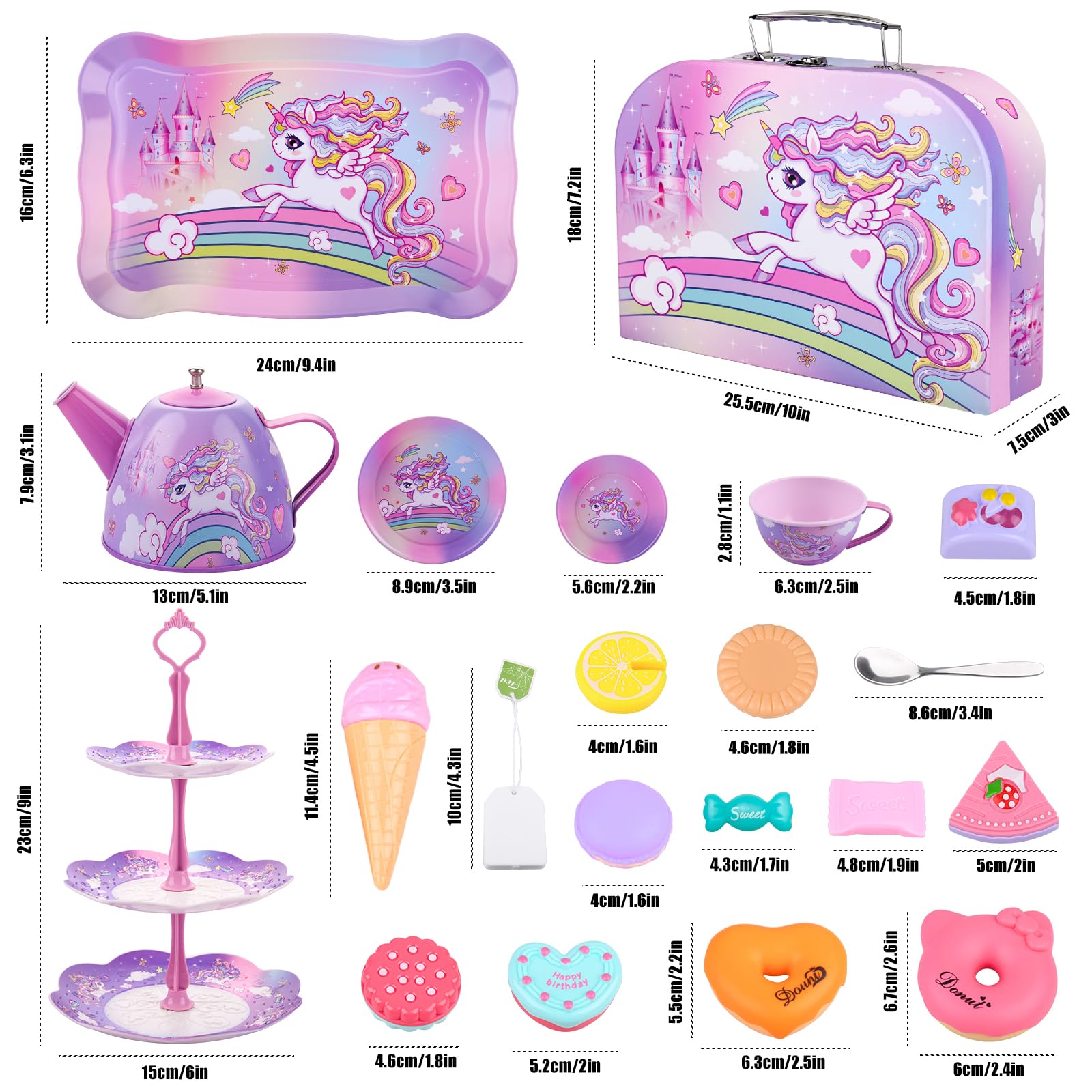 Service à Thé pour Enfants 36 Pcs - Jeu de Simulation pour Filles avec Étui de Transport, Sachets de Thé et Tranches de Citron - 13 Jouets à Dessert (Floride)