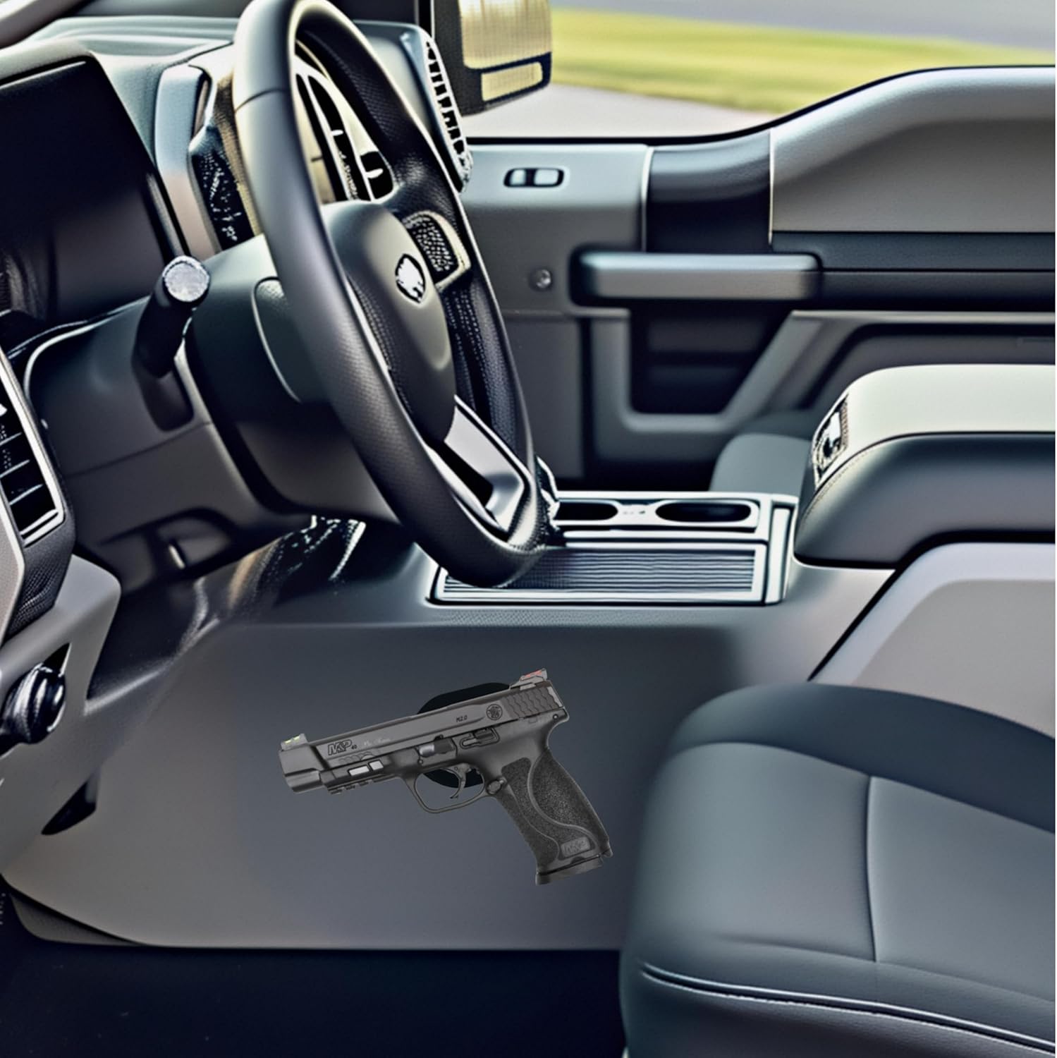 Car Gun Magnet Mount | 35lbs Neodymium Magnetic Gun Holster | No Drill Adhesive Tape for Truck/Vehicle | Ultra Slim Indoor Gun Rack | Anti-Scratch Handgun Holder in Gun Safe