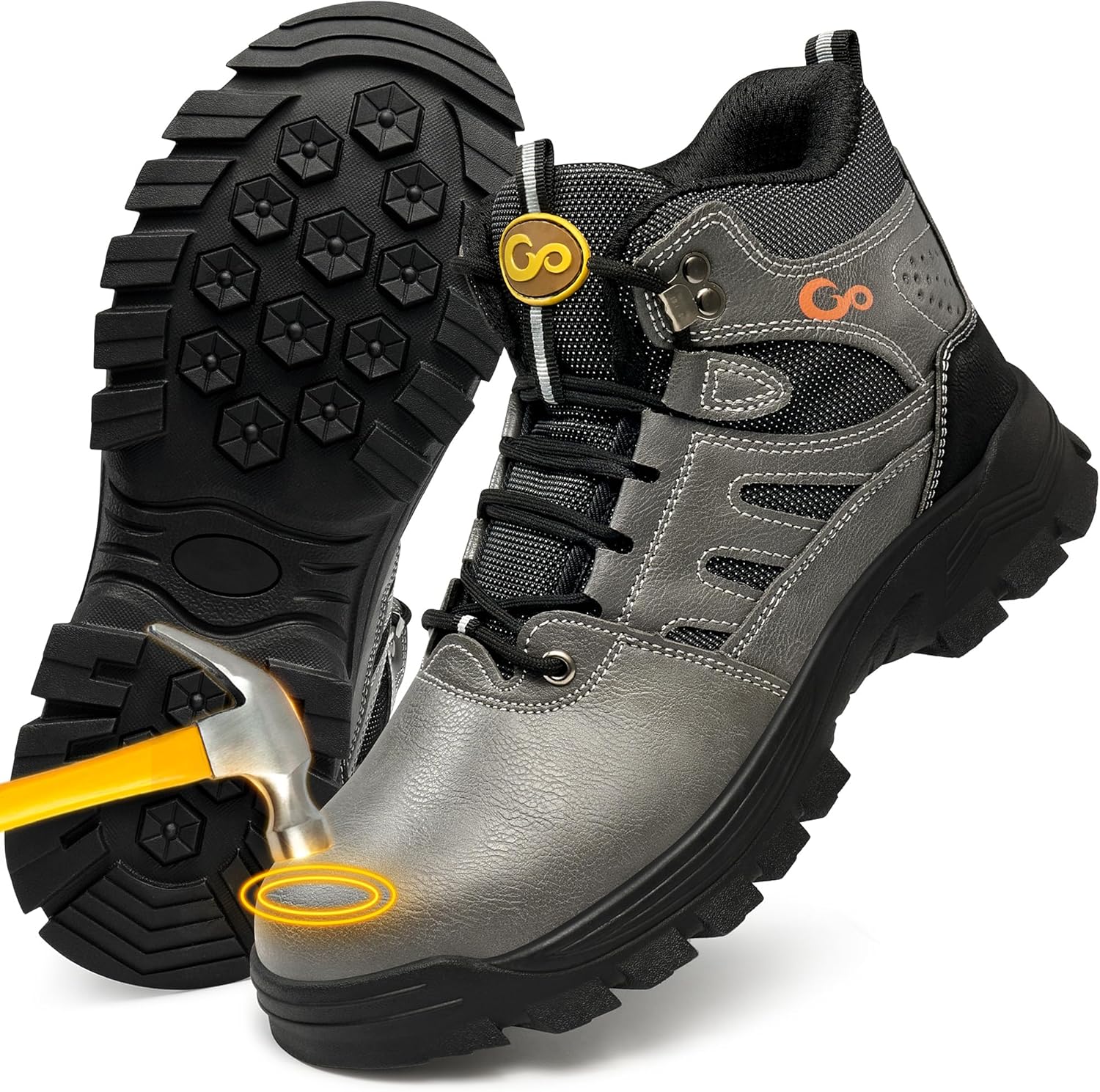 HARENCE Mens Steel Toe Work Boots Comfortable Slip Resistant Safety Boot Durable Waterproof Construction Shoes