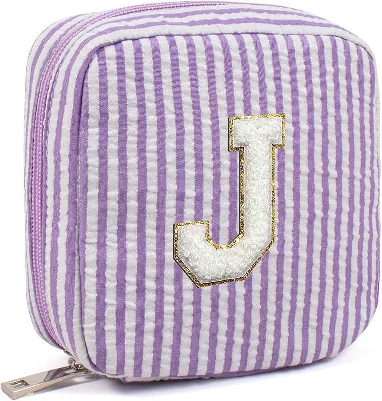 Necessaire de maquiagem LETGO roxa com zíper e inicial J, 1 unidade