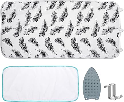 Seiritex Ironing Mat, Portable Ironing Pad 39.4 x 18.9 inch Table Top Iron Board 5 in 1 Travel Iron Blanket for Washer, Dryer, Counter top, Black Feather