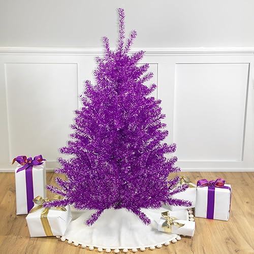 Miniatura 2 de Árbol de Navidad artificial de oropel morado metálico de 4.5 pies, sin luz