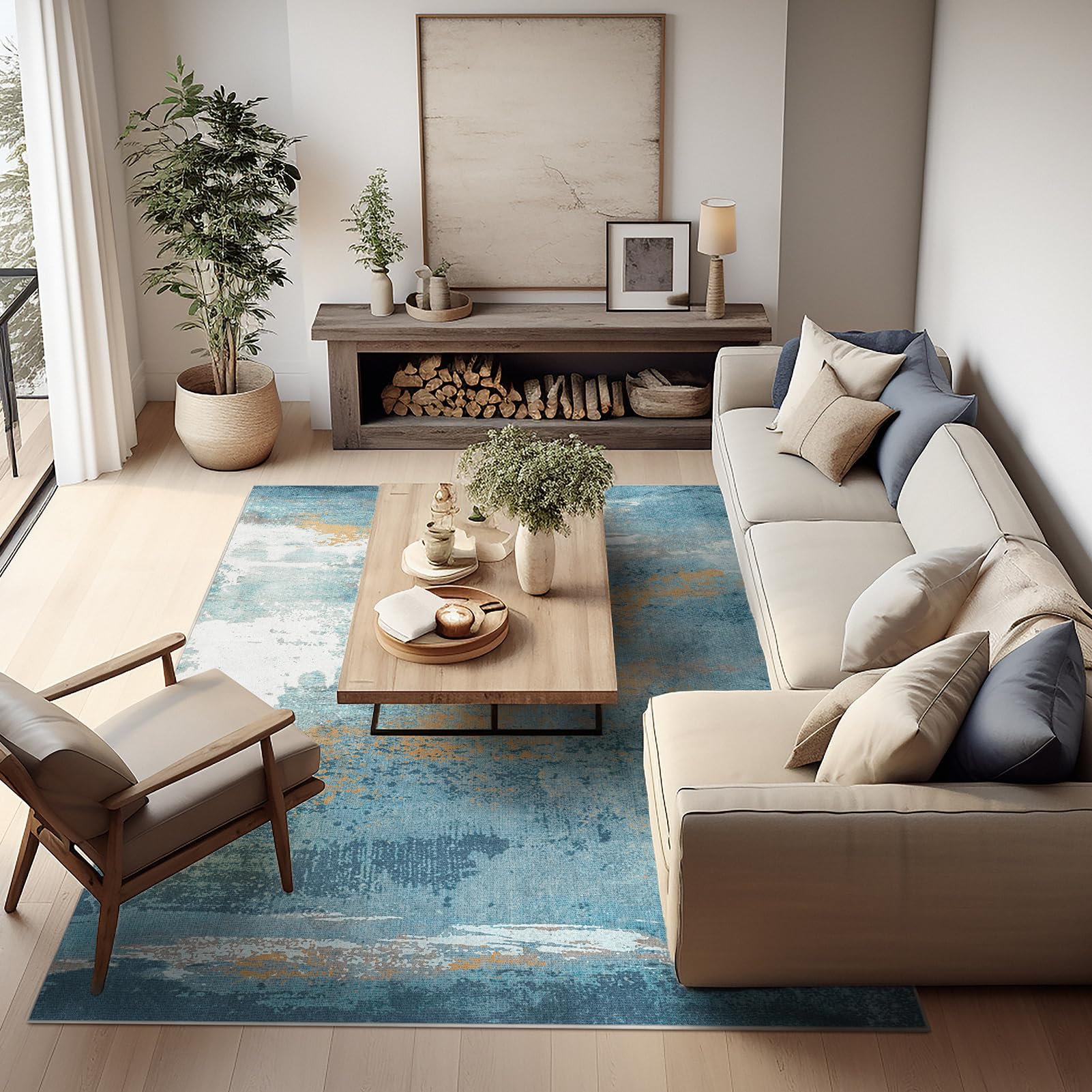 Ashler Abstract Rug, 6x9 Area Rugs, Modern Abstract Area Rug for Living