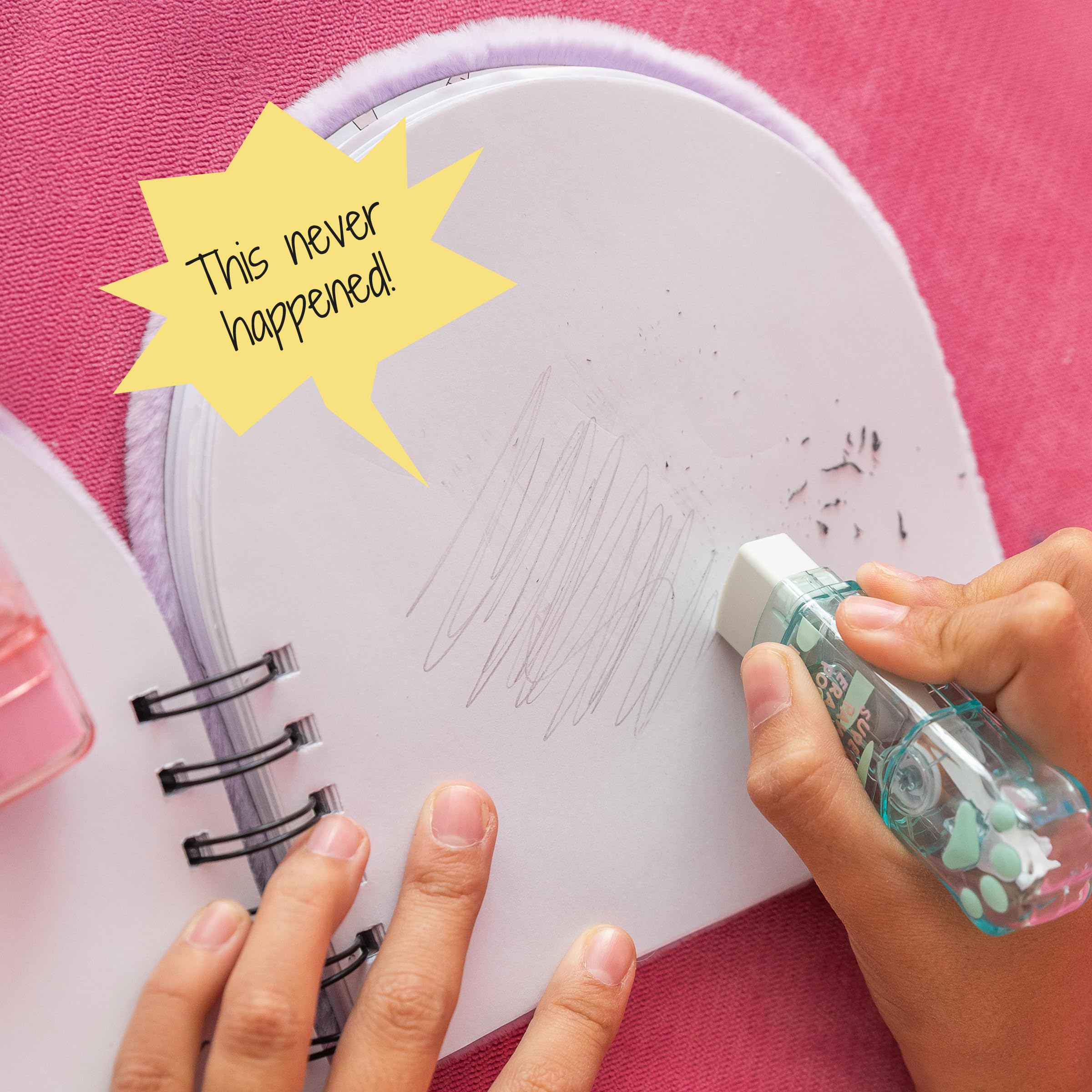 Back2Fun - 2 en 1 Cinta Correctora de 6 metros y Goma de Borrar, Diseño de Patita 3D Con Cuerpo Transparente y Acabado Holográfico, Accesorio para el Estuche y Material Escolar, Rosa