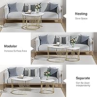 Vista 6 de Giluta Juego de 2 mesas de centro redondas, mesas de centro modernas para sala de estar, mesa central de mármol sintético, mesa de centro anidable