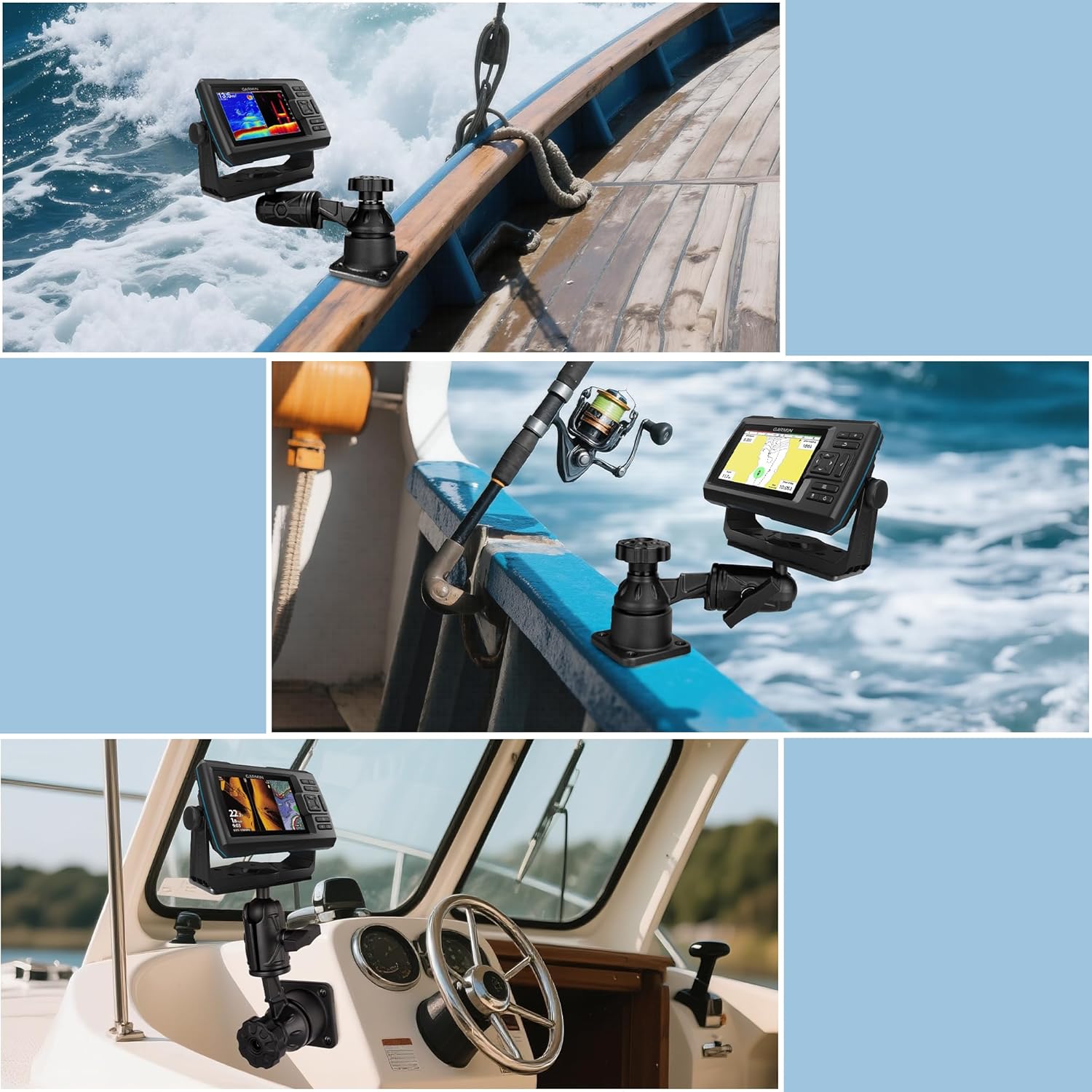 Aluminium Fish Finder Swivel Arm Mount, Mounting Plate Adjustable Heavy Duty Chartplotters/Depth Finders Mount, Compatible with Garmin, Lowrance and More, for Boats/Kayaks