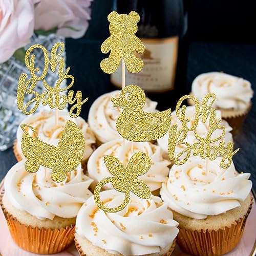 Miniatura 36 de 1 pieza de decoración de pastel Oh Baby Shower con purpurina para baby shower, bautismo, revelación de género de bebé, decoración de pastel