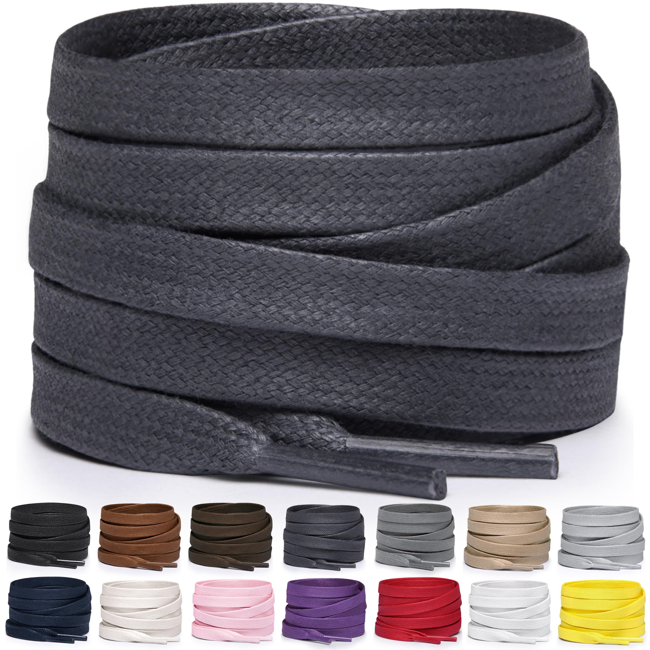 Miscly Flat Waxed Cotton Shoe Laces for Boots, Sneakers, and Shoes – Multiple Lengths and Colors Available