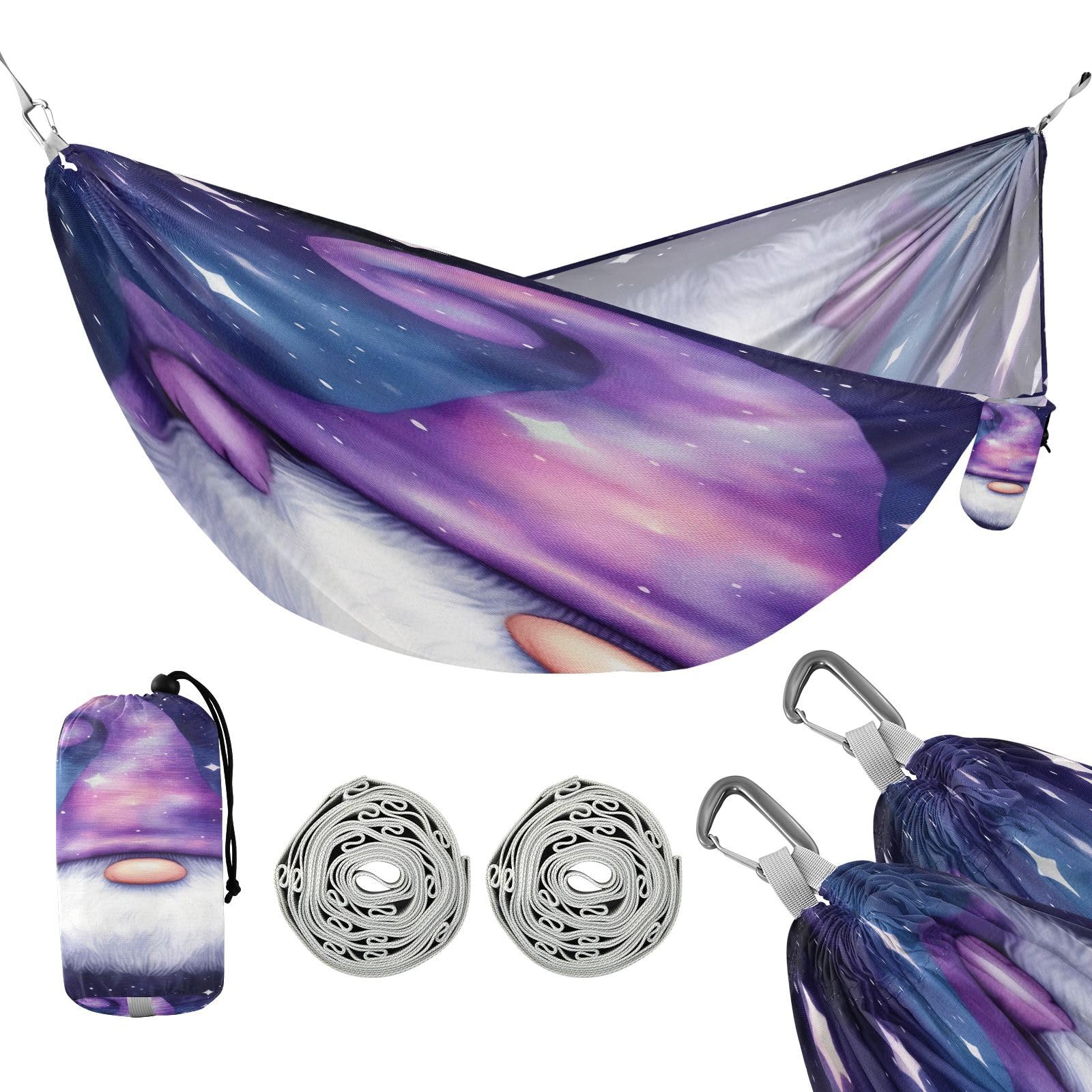 SDMKA Little Purple Gnome Camping Hammock, 330 lbs with 2 Tree Straps, Carry Bag, Single Portable Hammock for Outdoor/Indoor, Hiking, Beach, Backpacking, Travel