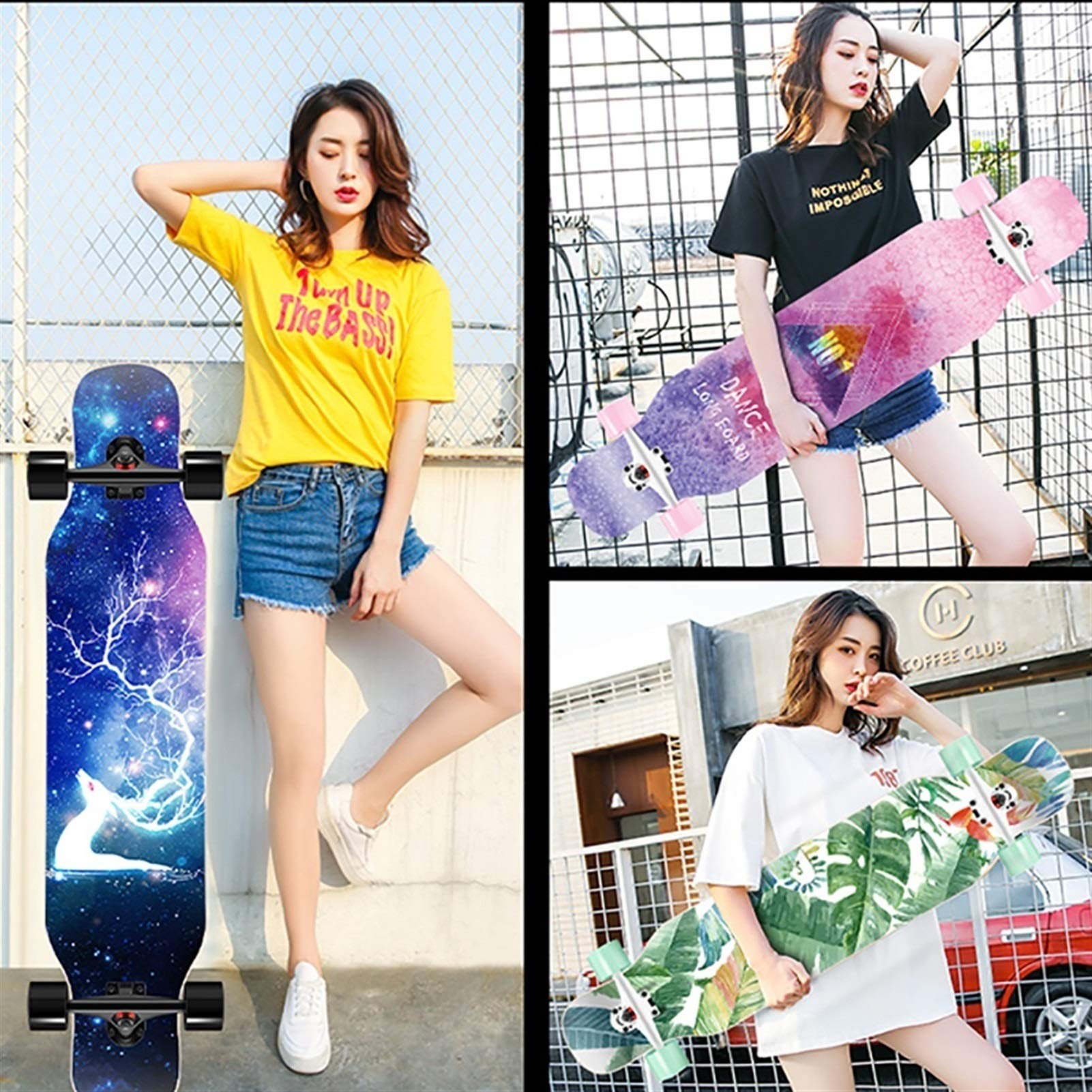 Skateboard pour Filles et garçons, Longues Planches à roulettes de 42 Pouces, Longboard de qualité supérieure pour croisière, Freestyle, Descente, Danse, Planches à roulettes C