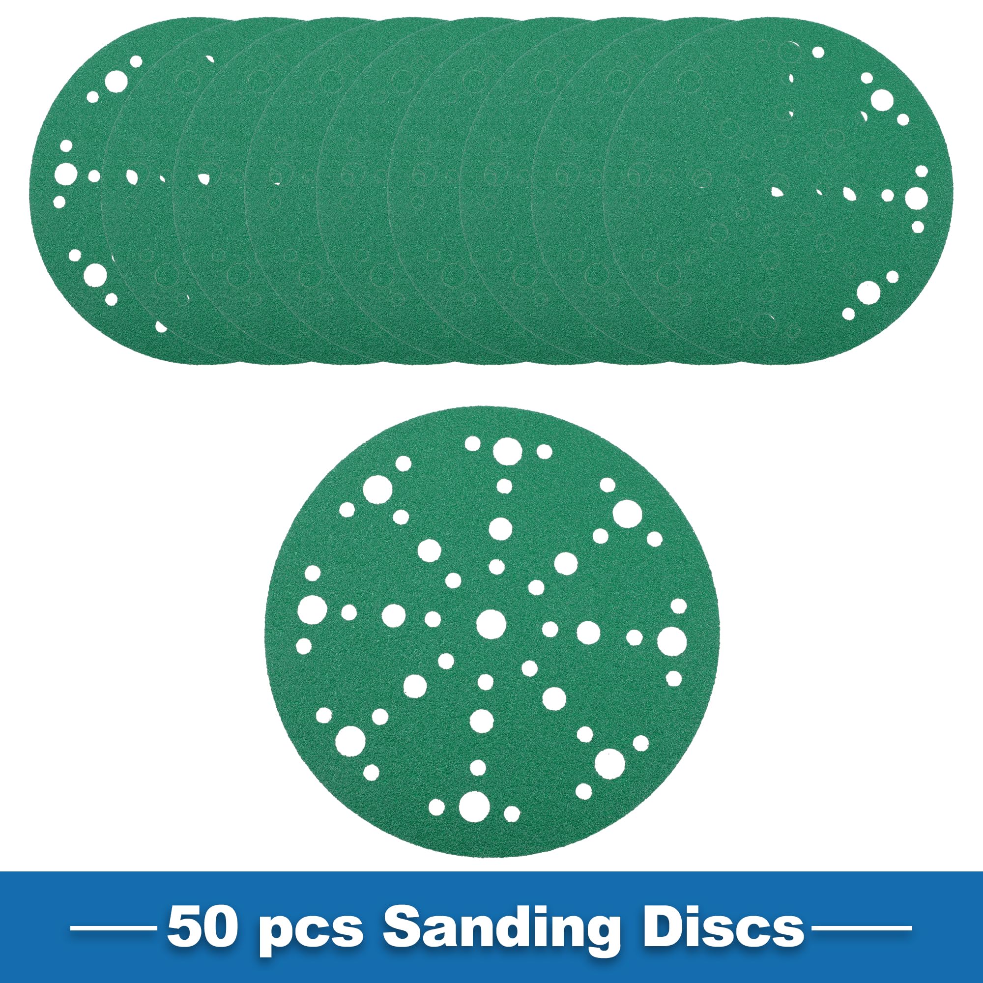 A ABSOPRO Sanding Discs 6 Inch 49 Hole 80 Grit Round Hook and Loop Sandpaper Aluminum Oxide Green 50pcs, 6" - Image 3