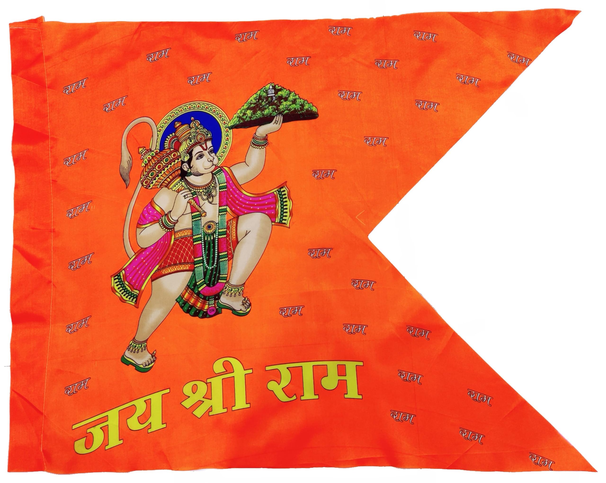 La Jarden® MEDIUM size 29x38 inches Hanuman with mountain Multicolor Flag, Bajrangbali | Hanuman dhwaja | Jai shri Ram printed dhwaja | Hanuman mandir ka jhanda | Kapidhwaj pack of 1