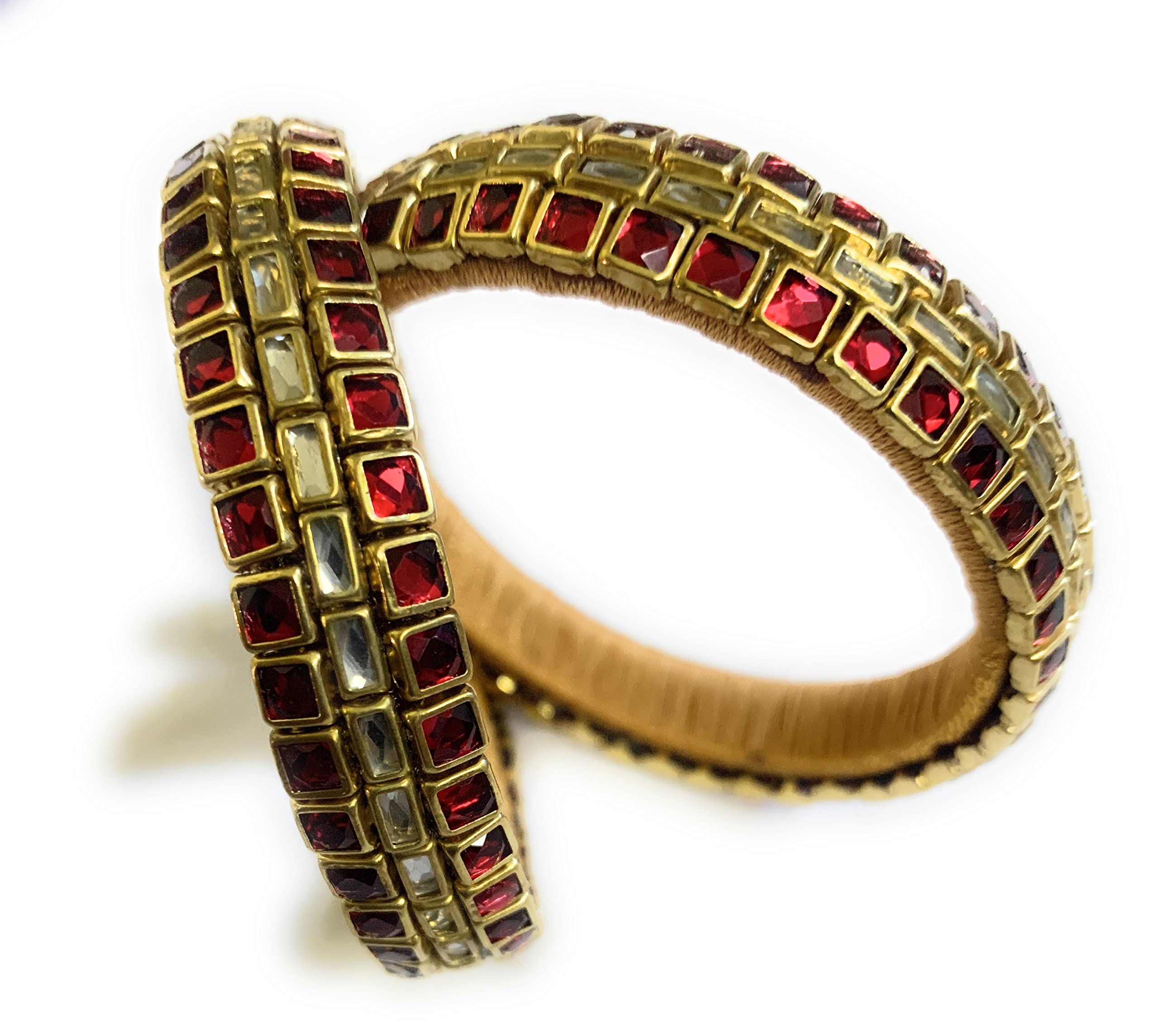 Sanaas Terracotta Jewellery Womens Silk Thread Bangles Kundan Stone Work (2.2, Red With White) (B0BDV569TP) Amazon Price History, Amazon Price Tracker