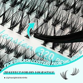AMZGIRL LASH Clusters Kit 320Pcs, DIY Individual Extensions with Lash Bond and Seal, Remover For False Eyelashes, Applicator Tool Kit At Home(3040D,D-Mix9-16mm, Black