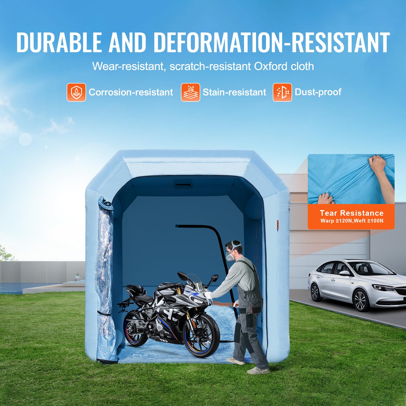 VEVOR Cabine de Peinture Gonflable 3x2,5x2,5 m, Tente Peinture Gonflable Automobile avec Souffleur Puissant de 550 W et Système de Filtration, Station de Travail pour Pose de Peinture Atelier Garage
