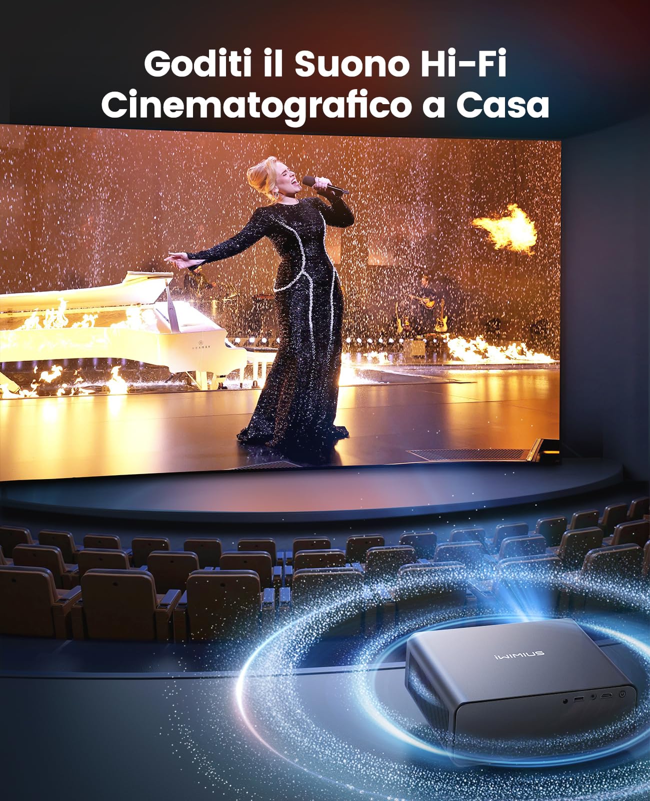 Proiettore 4K [Compatibile con Netflix]1000ANSI Auto Focus/Keystone Proiettore 4K smart tv, WiFi6 Bluetooth Bidirezionale Videoproiettore 1080p nativo con HDMI ARC/CEC Home Cinema/Esterno Nero