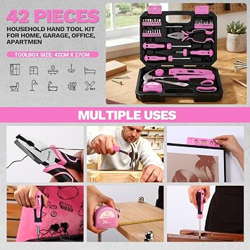 DEKO Pink Tool Kit Set, Mini Hand Tool Set for Apartment, Dorm & Home DIY