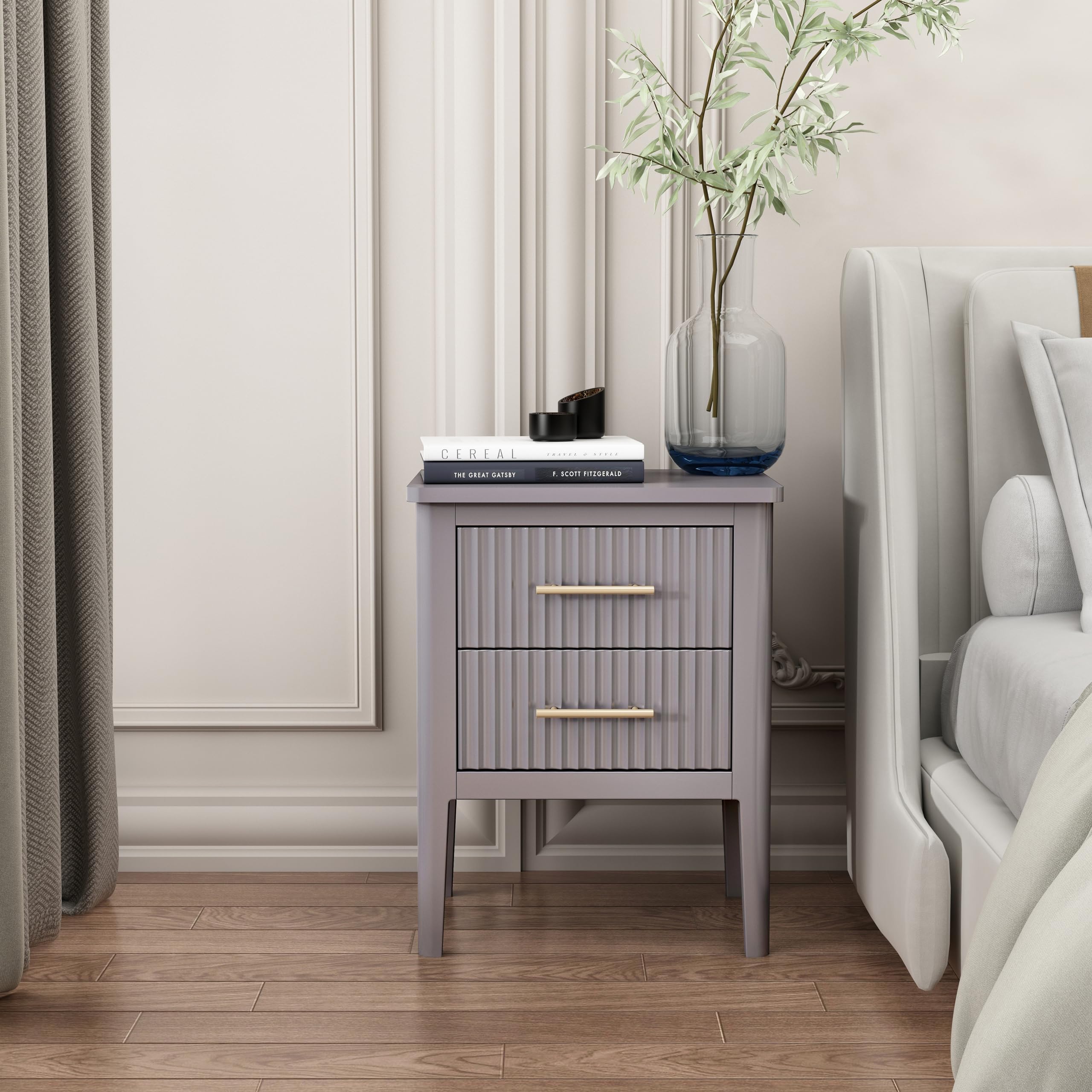 Cabinet Bits Bedside Table, Pine Wood, Grey, One Size
