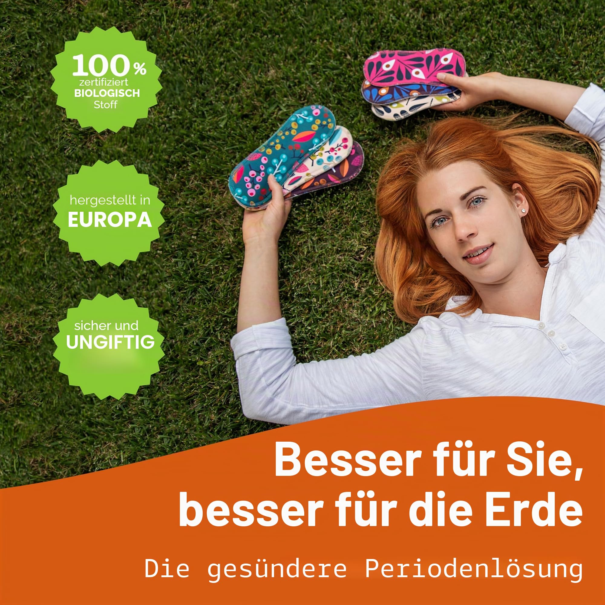 Made in EU – Waschbare Stoffbinden aus Bio-Baumwolle, saugstark für starke Tage & Inkontinenz (6er Set L+XL) – Dünn, atmungsaktiv & mit sicherem Halt; wiederverwendbare Periodenbinden für Frauen
