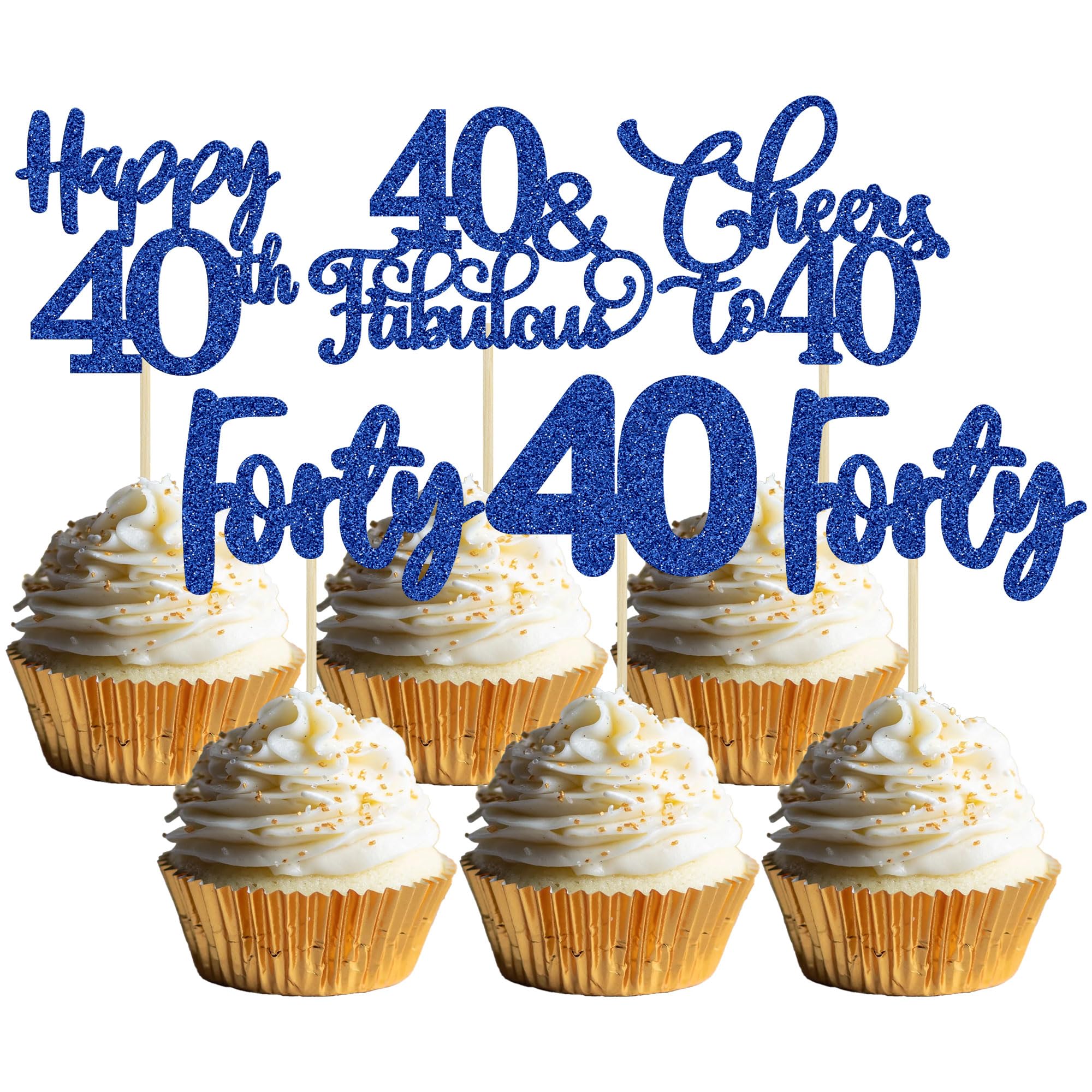 40 Cupcake Toppers 30 Pack Happy 40th Birthday Cupcake Toppers Dark ...