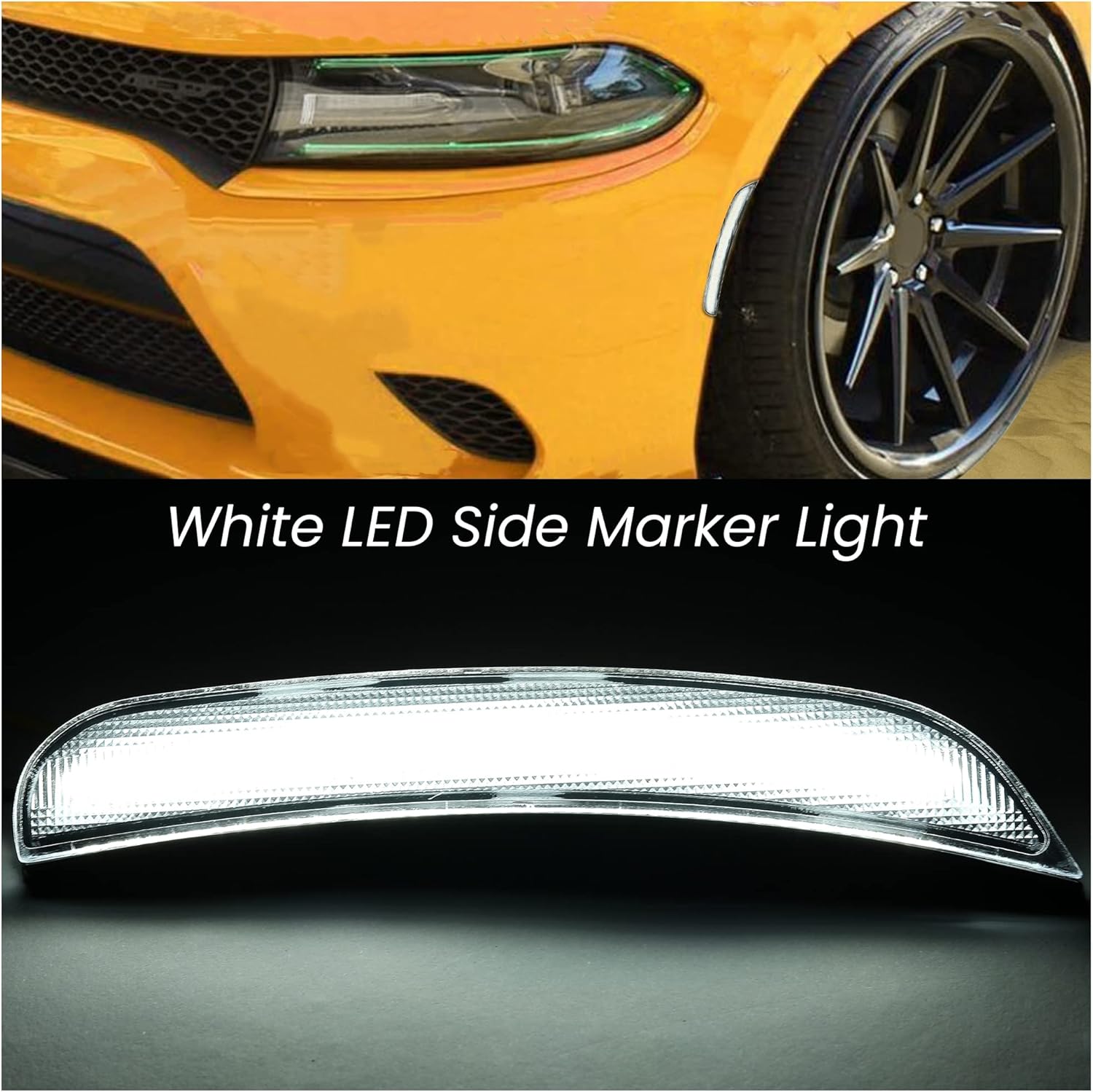 HECASA LED Side Marker Lights Compatible with 2015-2024 Dodge Charger Front & Rear Fender Lights Clear Lens Bumper Marker Reflectors Lamps Replace for 68214404AA 68214405AA 68214127AA 68214126AA 4Pcs