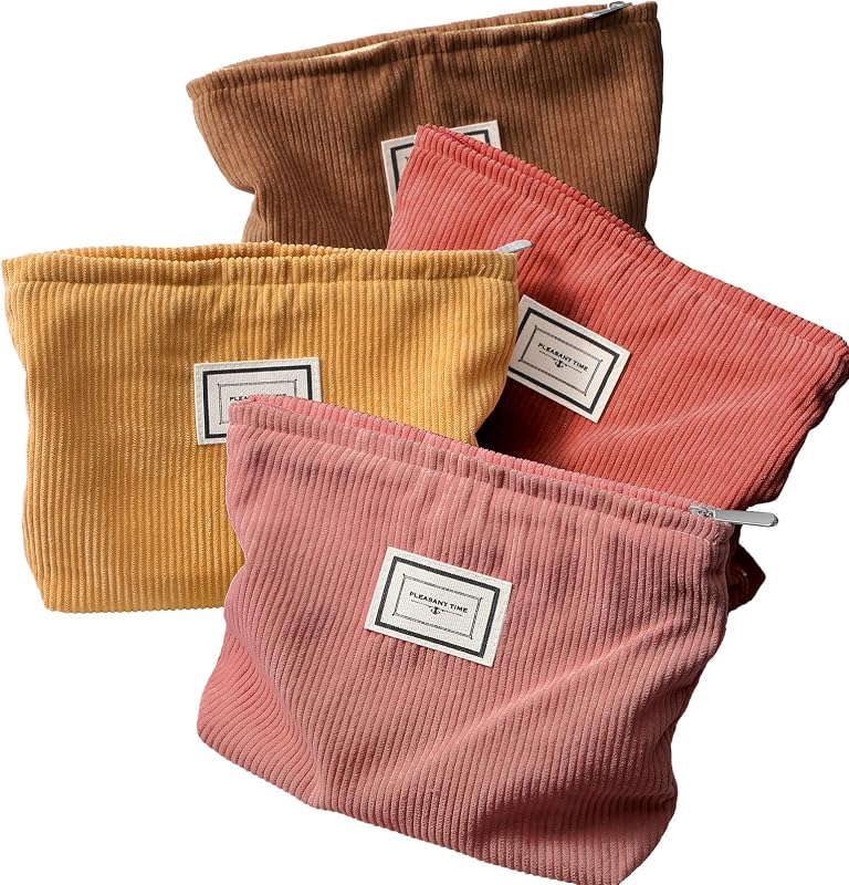 Sanwuta Necessaire de Maquiagem em Veludo Cotelê, 10,24 x 7,09 x 0,39 pol., Série Yellow Brown, Pacote com 4