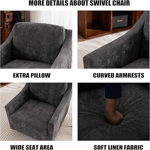Miniatura 4 de Wrofly Silla giratoria de barril de lino de 360 grados, silla giratoria Boucle con cómoda almohada trasera, moderna silla giratoria de gran tamaño